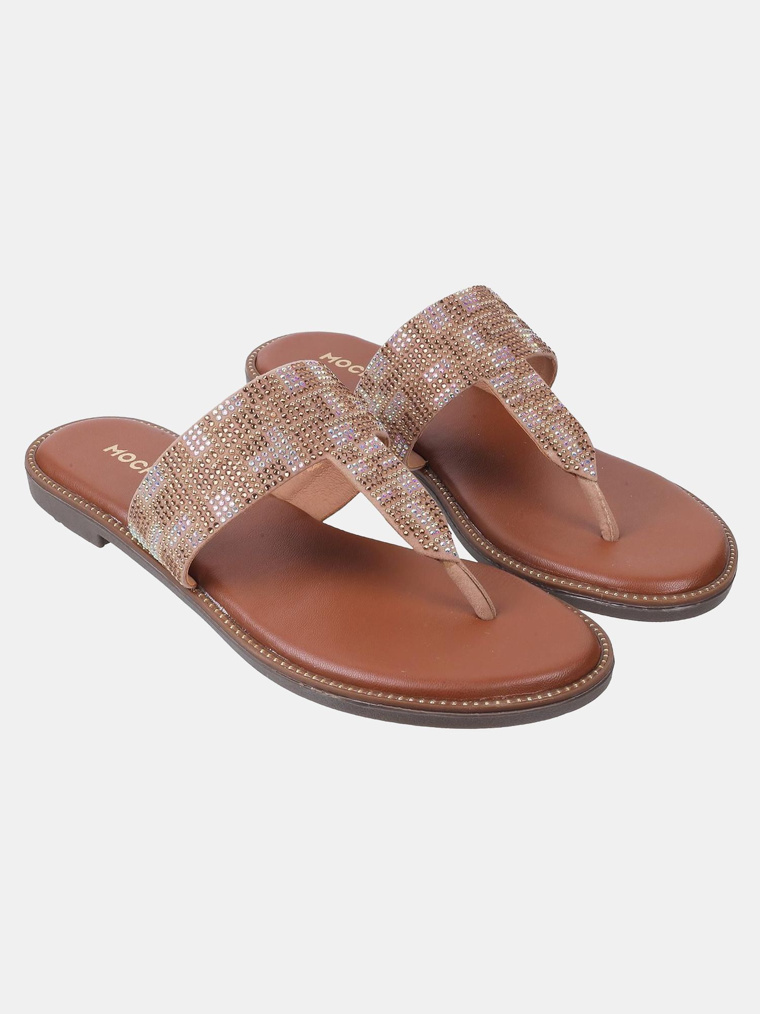 Women EmbellishedT-Strap Flats Sandal-image-5