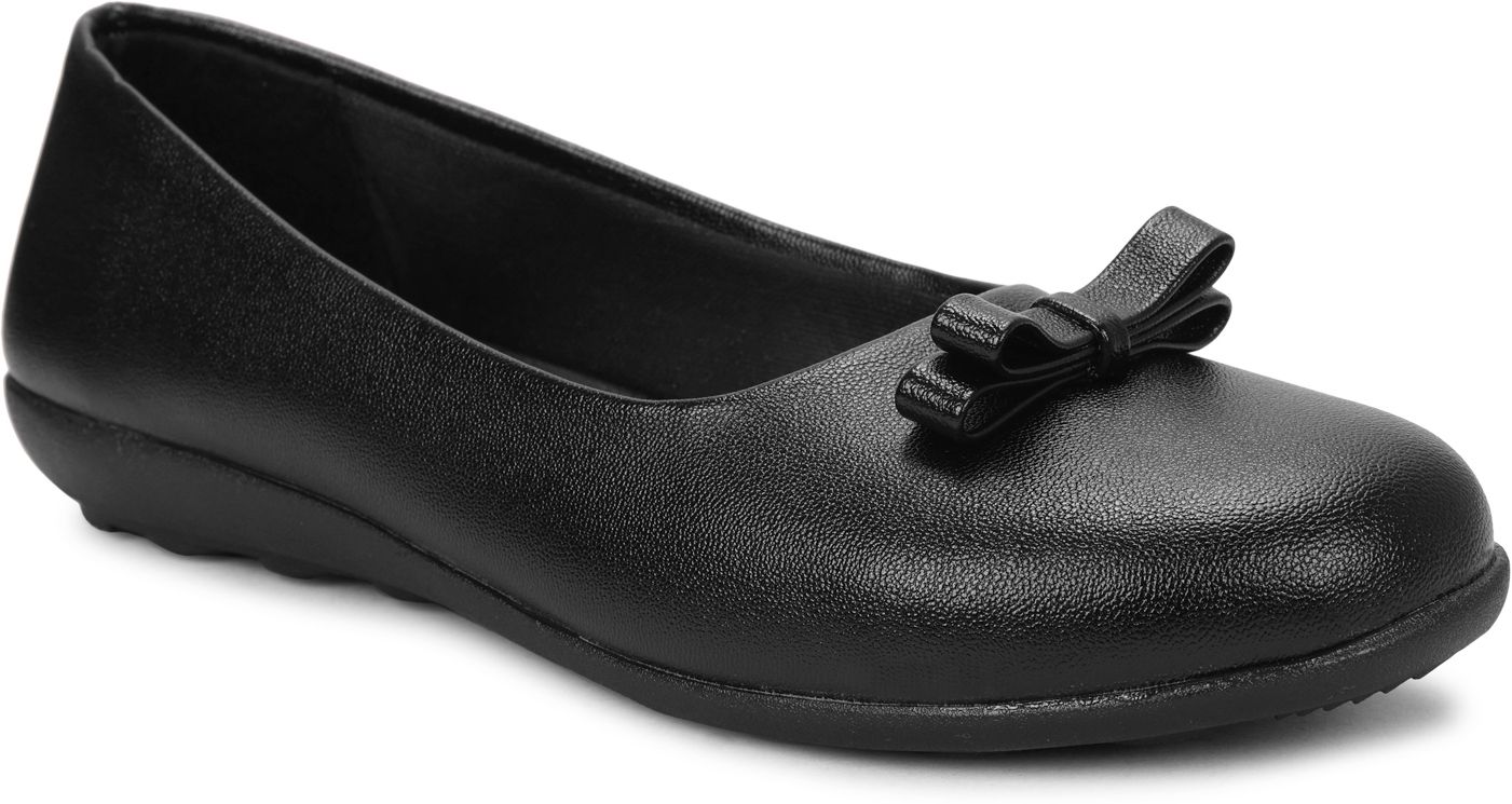 Comfort Fit Black Ballet Flats Stylish Bow & Lightweight Office Wear Bellies For Women-image-1