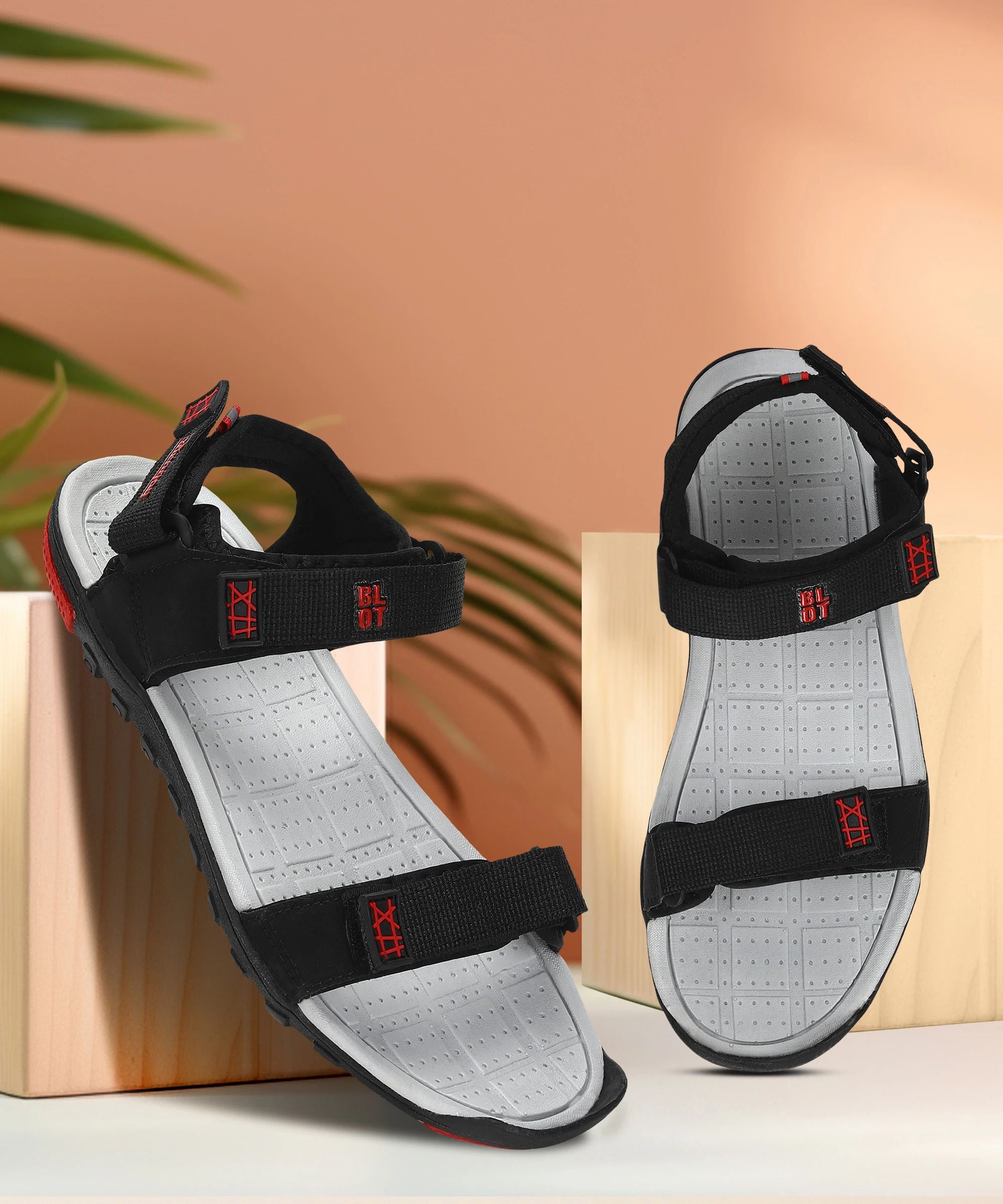 Men K1407G Men's Stylish Lightweight & Durable Black & Red Velcro Dailywear Sandals Sandal-image-3