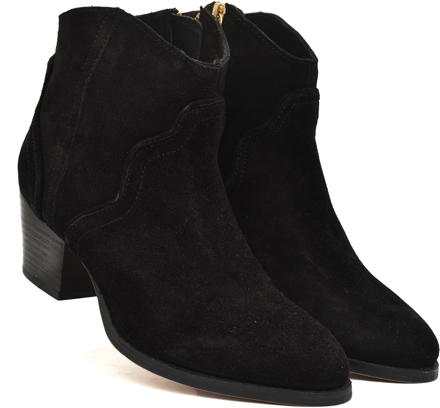 pillaa Women Black Suede Block Heel Ankle Boots - Pointed Toe, Side Zip Boots For Women-picture-33