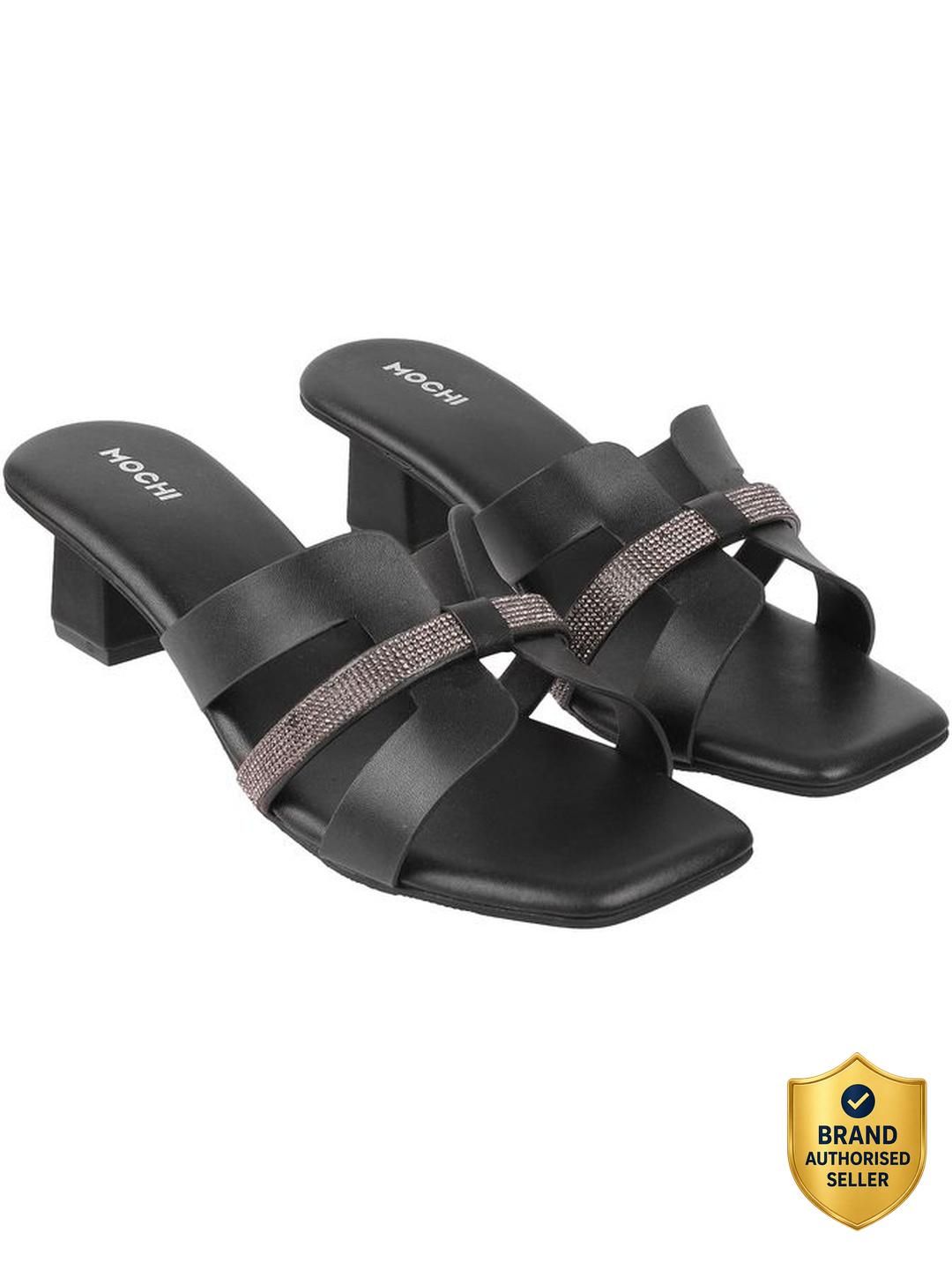 Women TexturedBlockSandalswithBuckles Heels Sandal-image-3