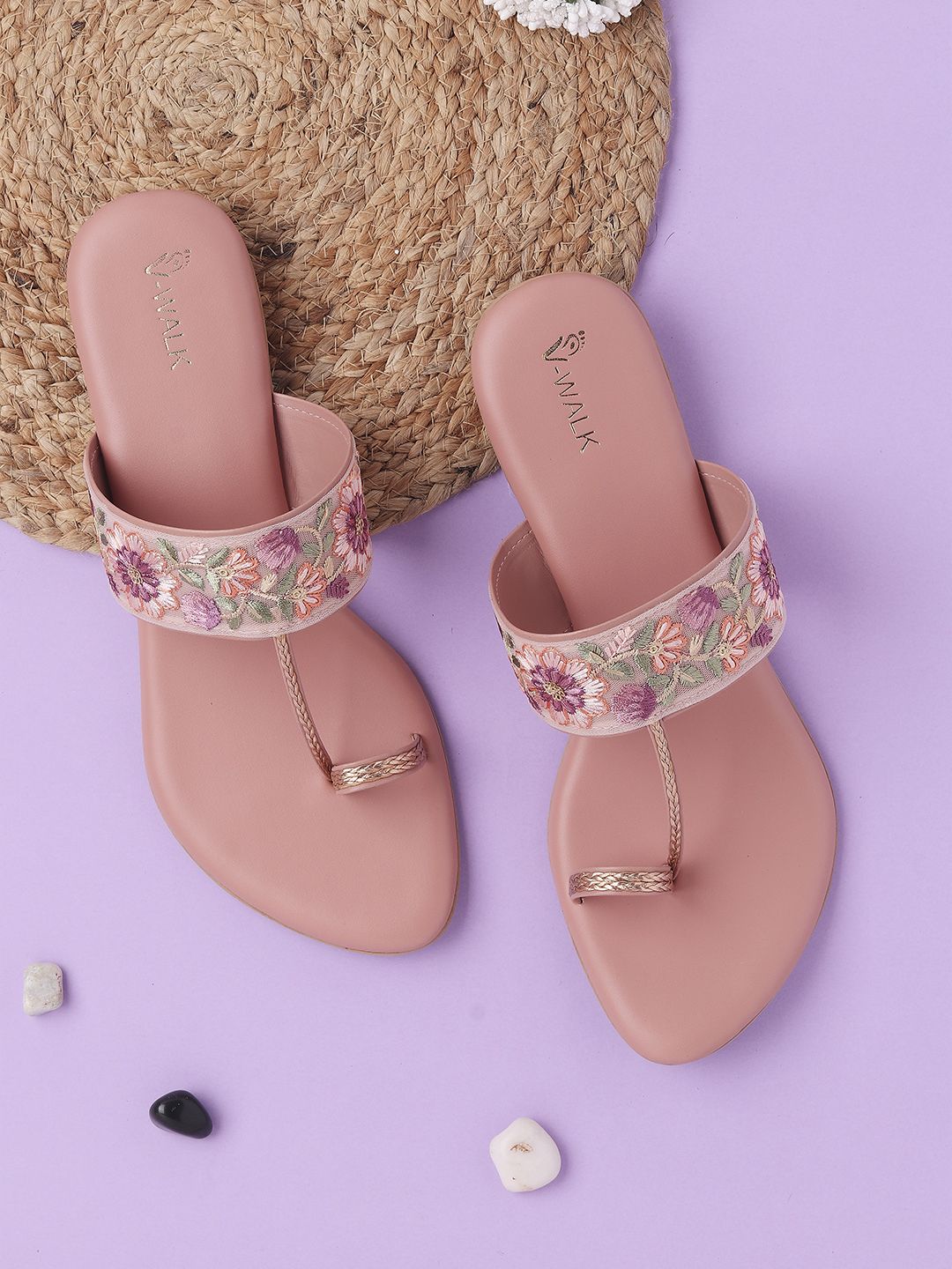 vwalk Women Floral Embroidered Ethnic Slip-ons Flat Sandals | Big Sizes Only (43 to 47) Flats Sandal-picture-15