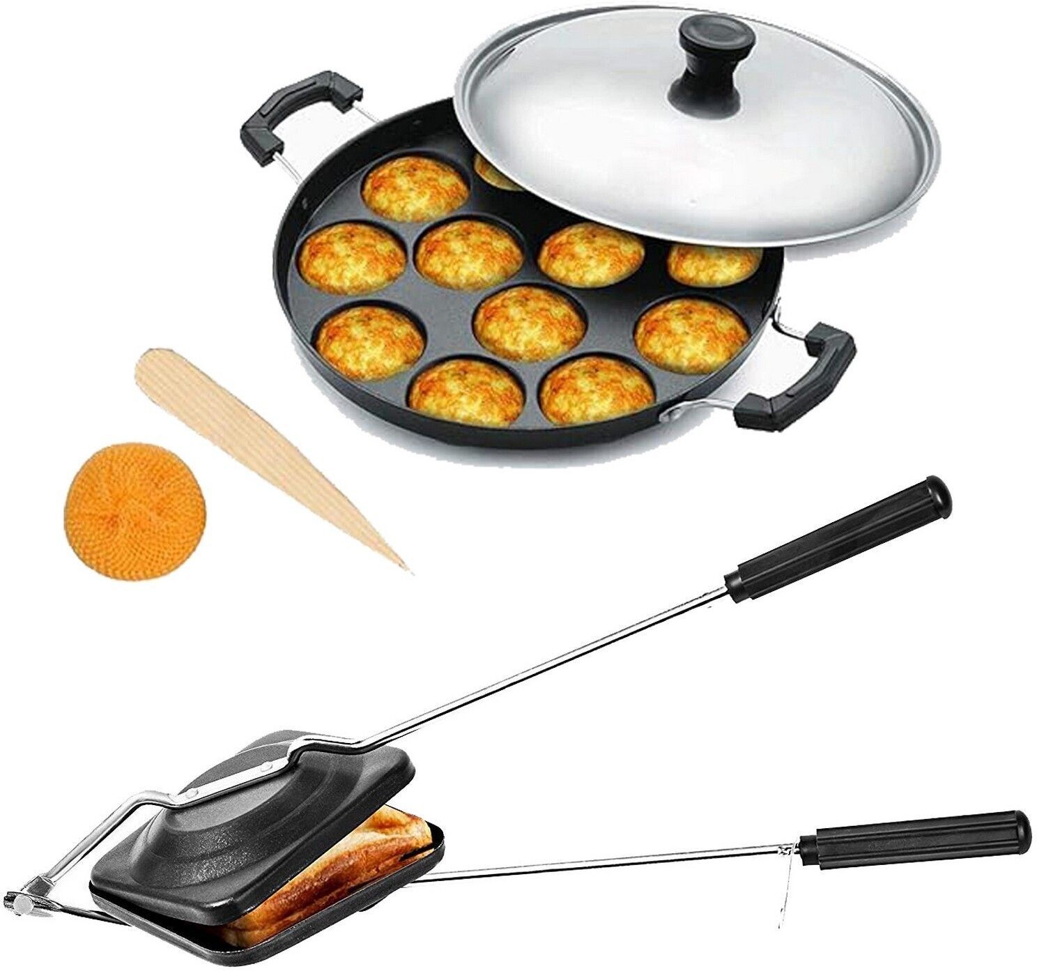 hm evotek Non-Stick Appam Patra with Stainless Steel Lid, Sandwich Toaster with Spatter K5 0 W Pop Up Toaster-picture-40