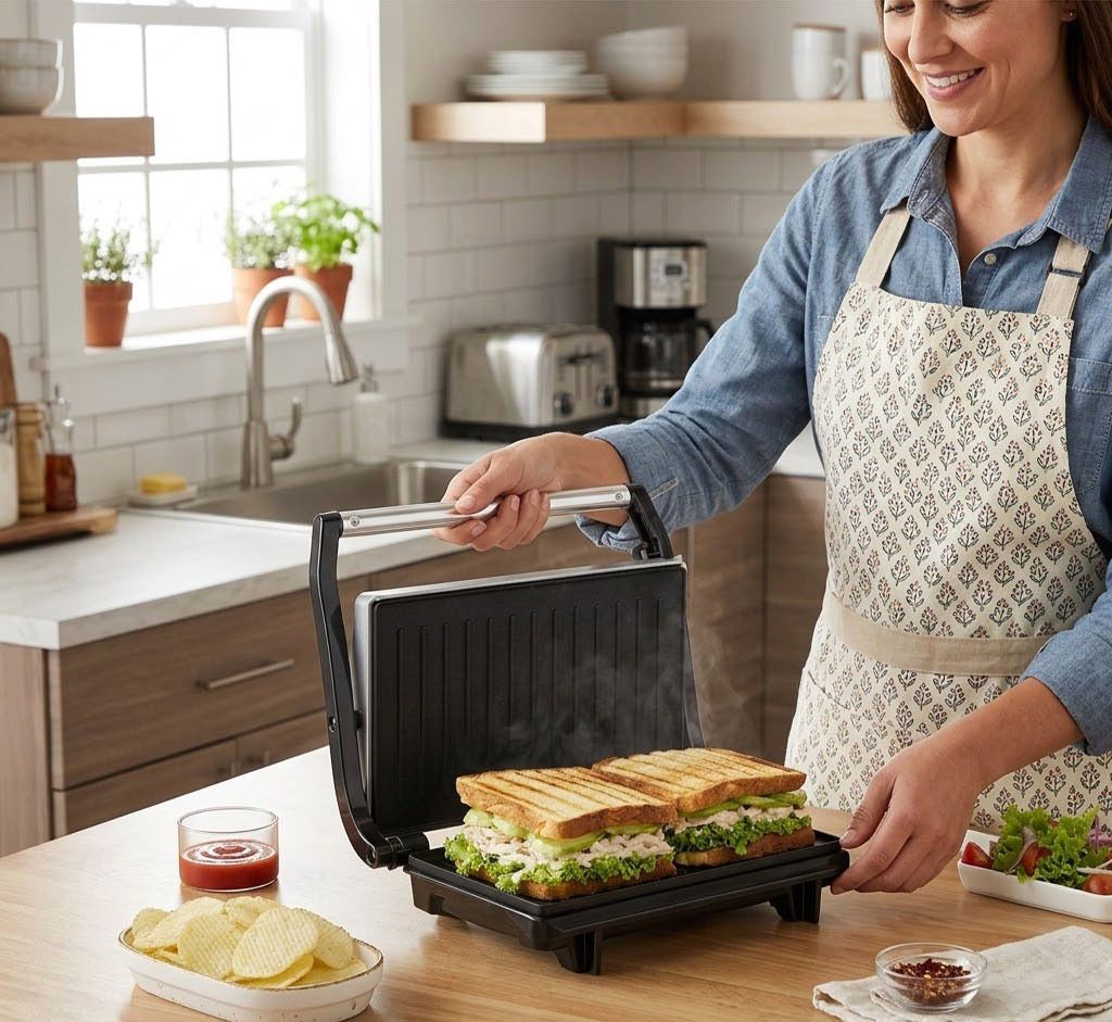 Sandwich Maker with Non-Sticky Plates, 1000 Watt, Panini / / Grill, Toast-image-12