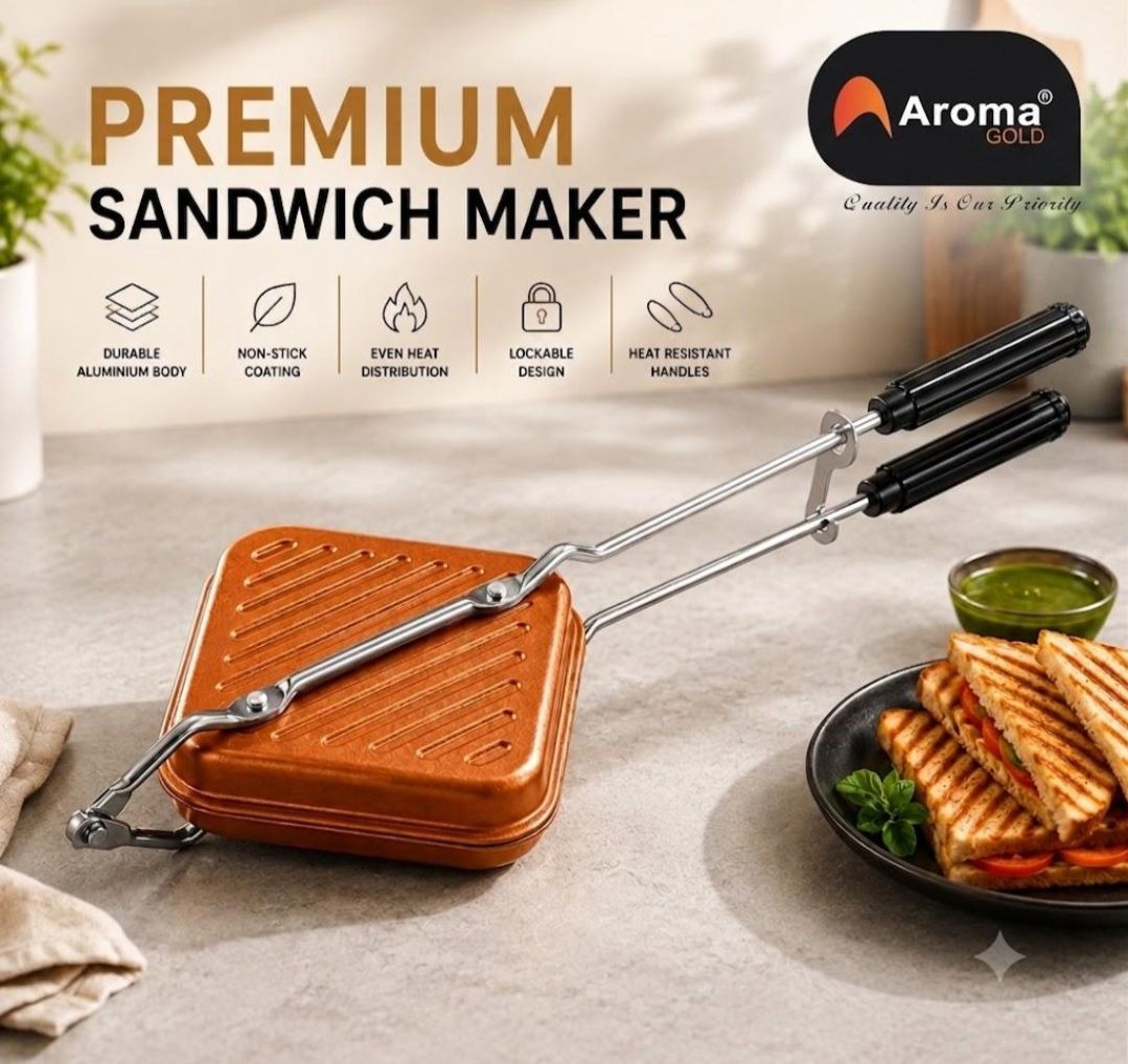 aromagold Non-Stick Aluminum Jumbo Double Side Grill Sandwich Maker Toaster for Gas Stove Grill, Toast-picture-5