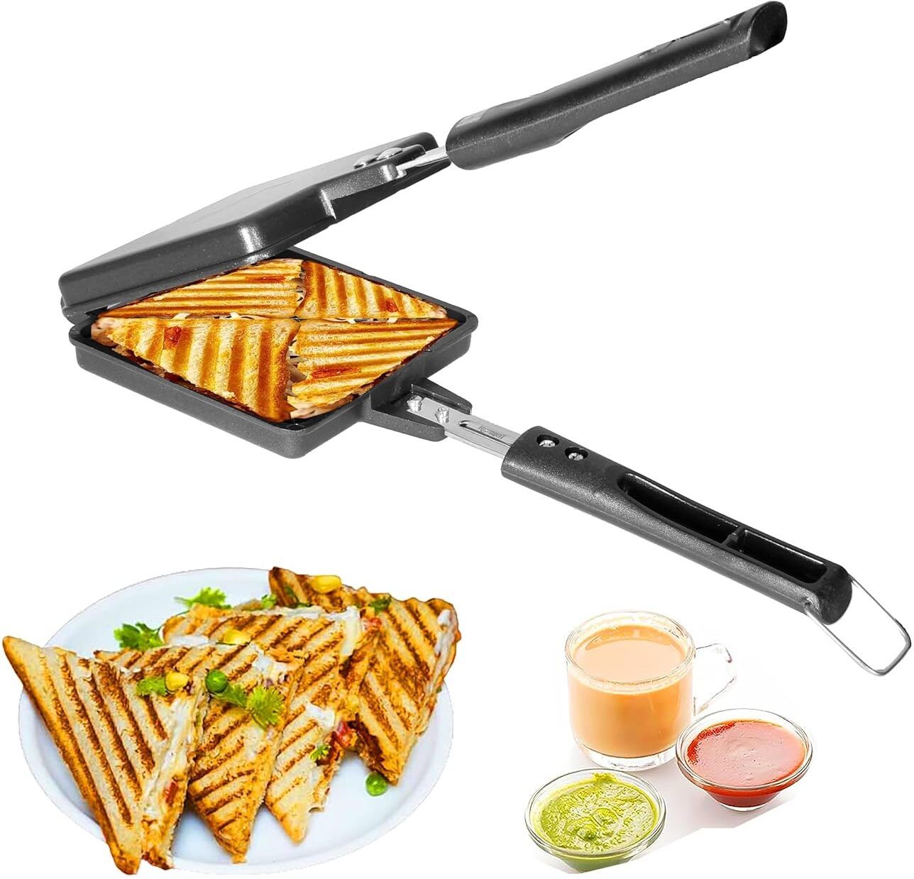 Thickness Grill Sandwich Maker Compatible with Jumbo Grill Gas Long Cool Handles 2 W Pop Up Toaster-image-46