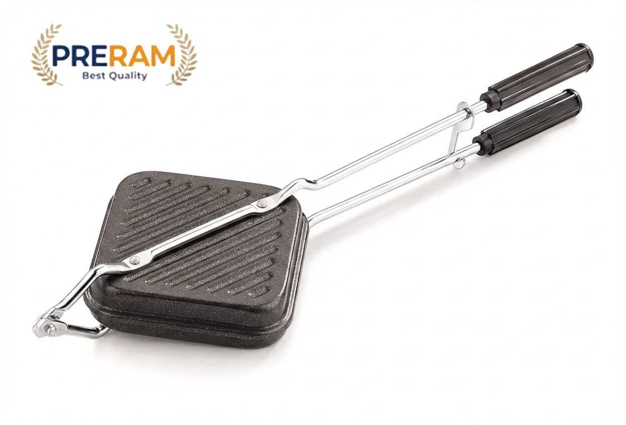 Non-Stick Coated Grill Sandwich Toaster | Gas Stove Compatible Regular Grill Grill-image-44