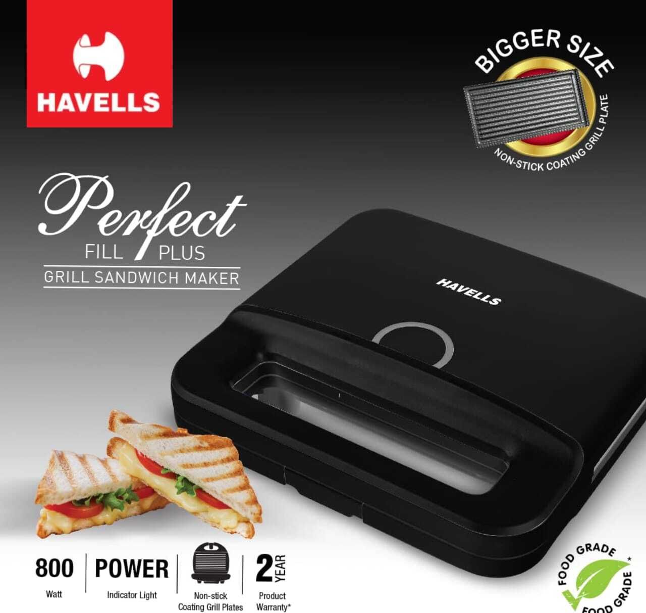 havells by havells Perfect Fill Plus 2 Slice Grill Sandwich Maker FOOD GRADE NON-STICK COATING Grill-picture-12
