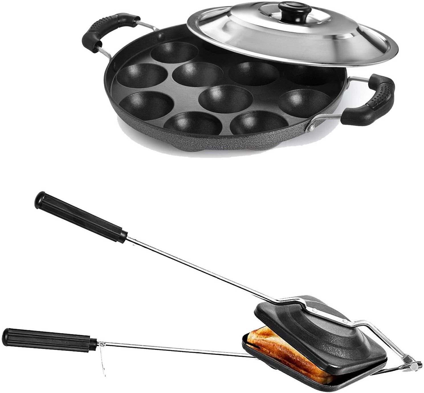 hm evotek Non-Stick Coated Combo Sandwich Toaster, 12 Cavity Appam Patra with Steel Lid K7 0 W Pop Up Toaster-picture-41