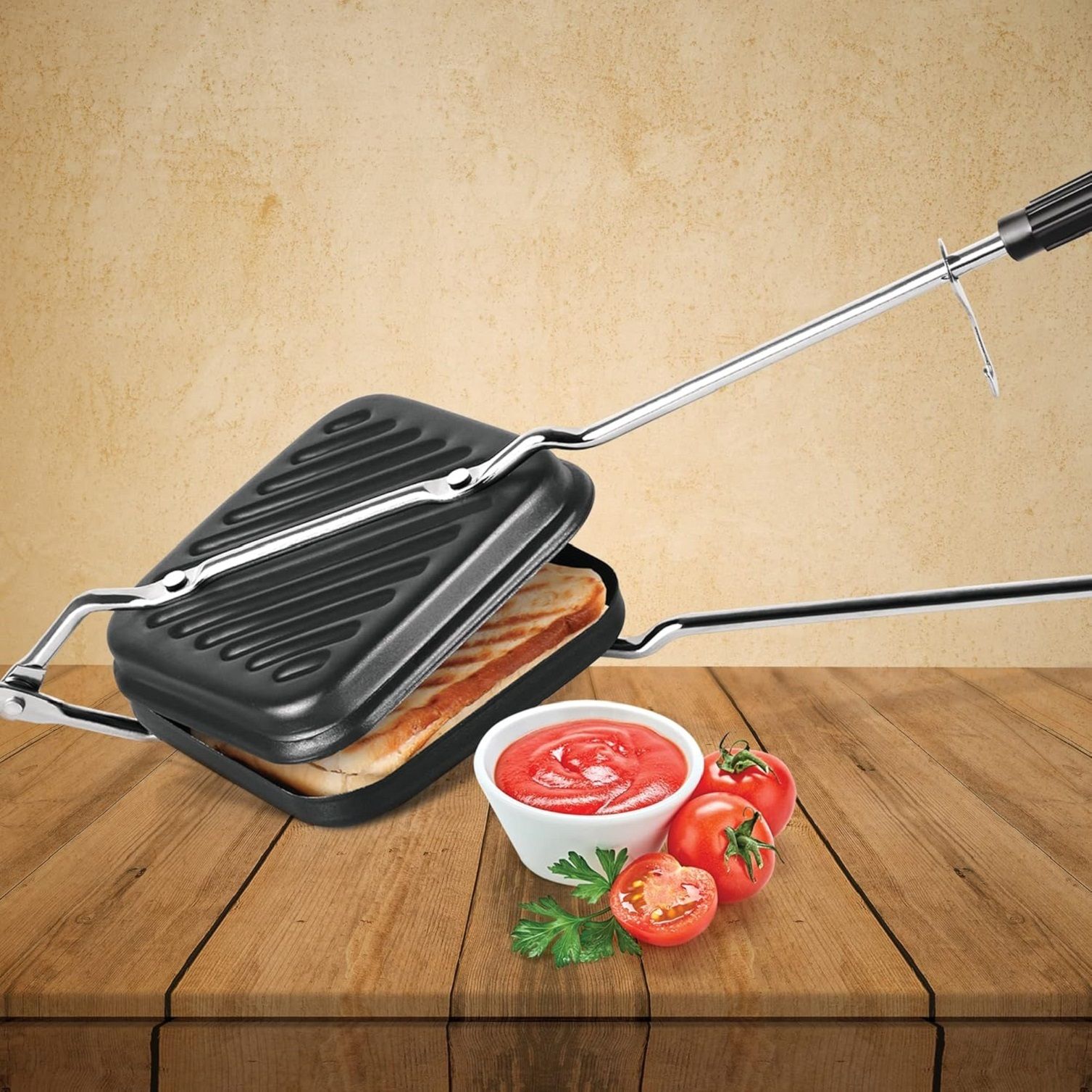 Grilled Sandwich Maker for Gas Stove Non Stick Toaster for Home Kitchen Use Grill-image-15