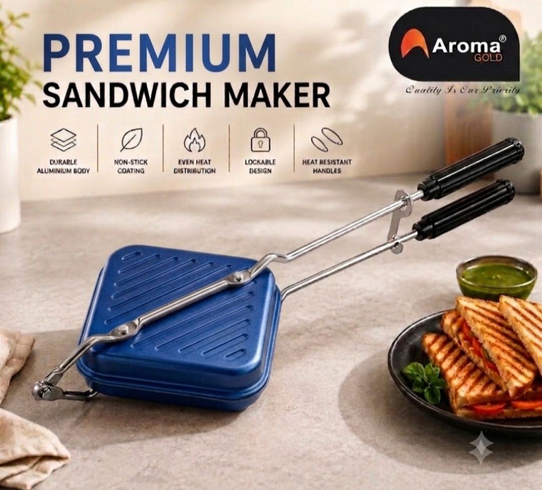 aromagold Pro Jumbo Sandwich Griller Toaster for Gas Stove Non Stick Grill Maker Grill, Toast-picture-0