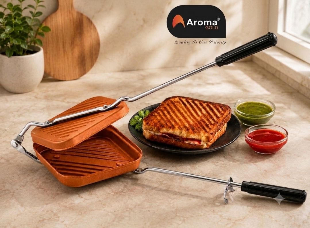 aromagold Heavy Duty Non-Stick Sandwich Maker Toaster for Gas Stove Grill, Toast-picture-2