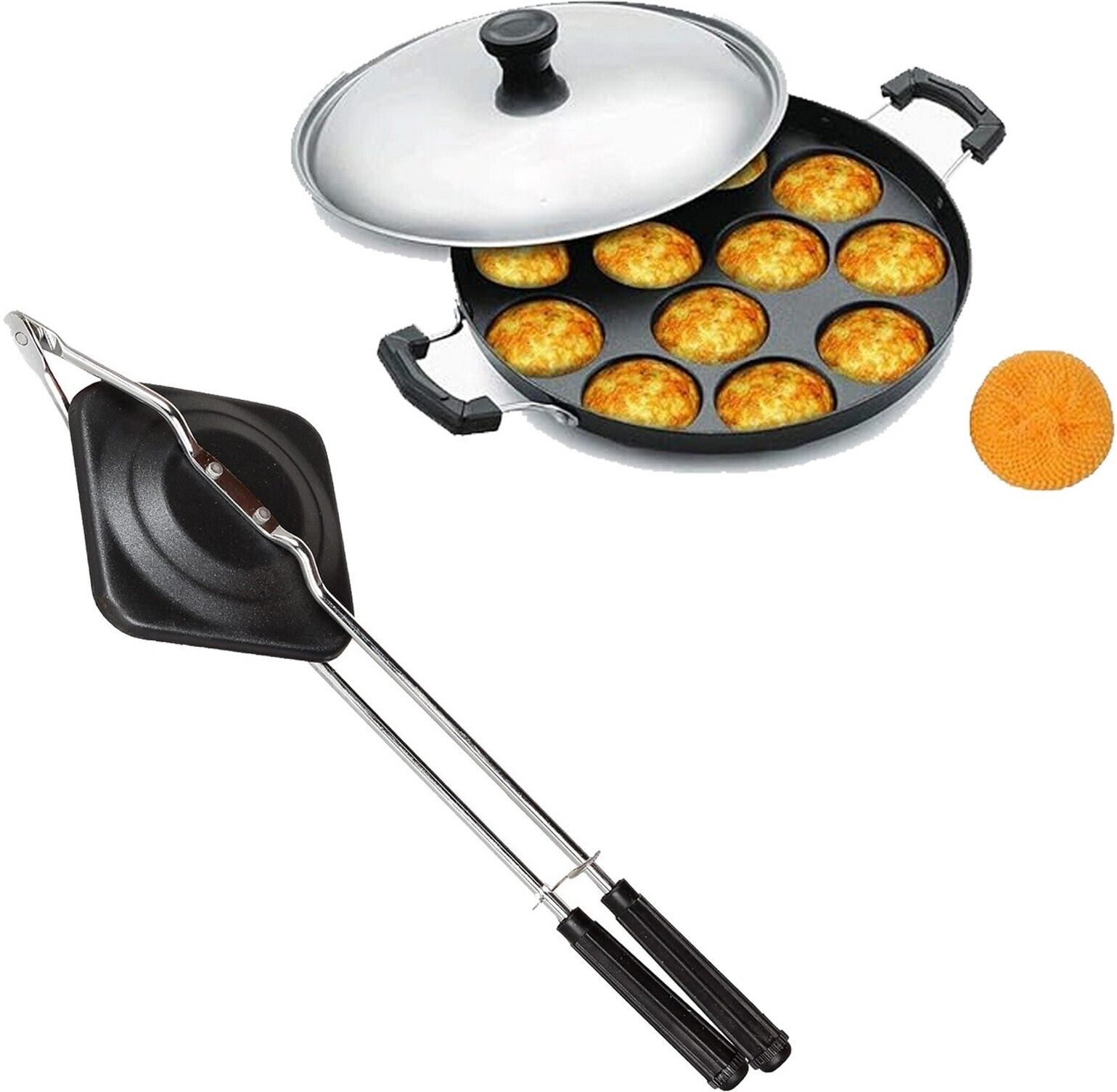 hm evotek Non-Stick Appam Patra with Stainless Steel Lid, Sandwich Toaster with Spatter K7 0 W Pop Up Toaster-picture-26