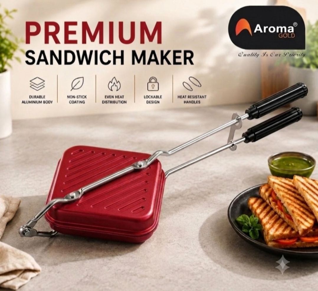 aromagold Double Side Jumbo Sandwich Toaster Grill Maker Non Stick Gas Stove Use Grill, Toast-picture-3