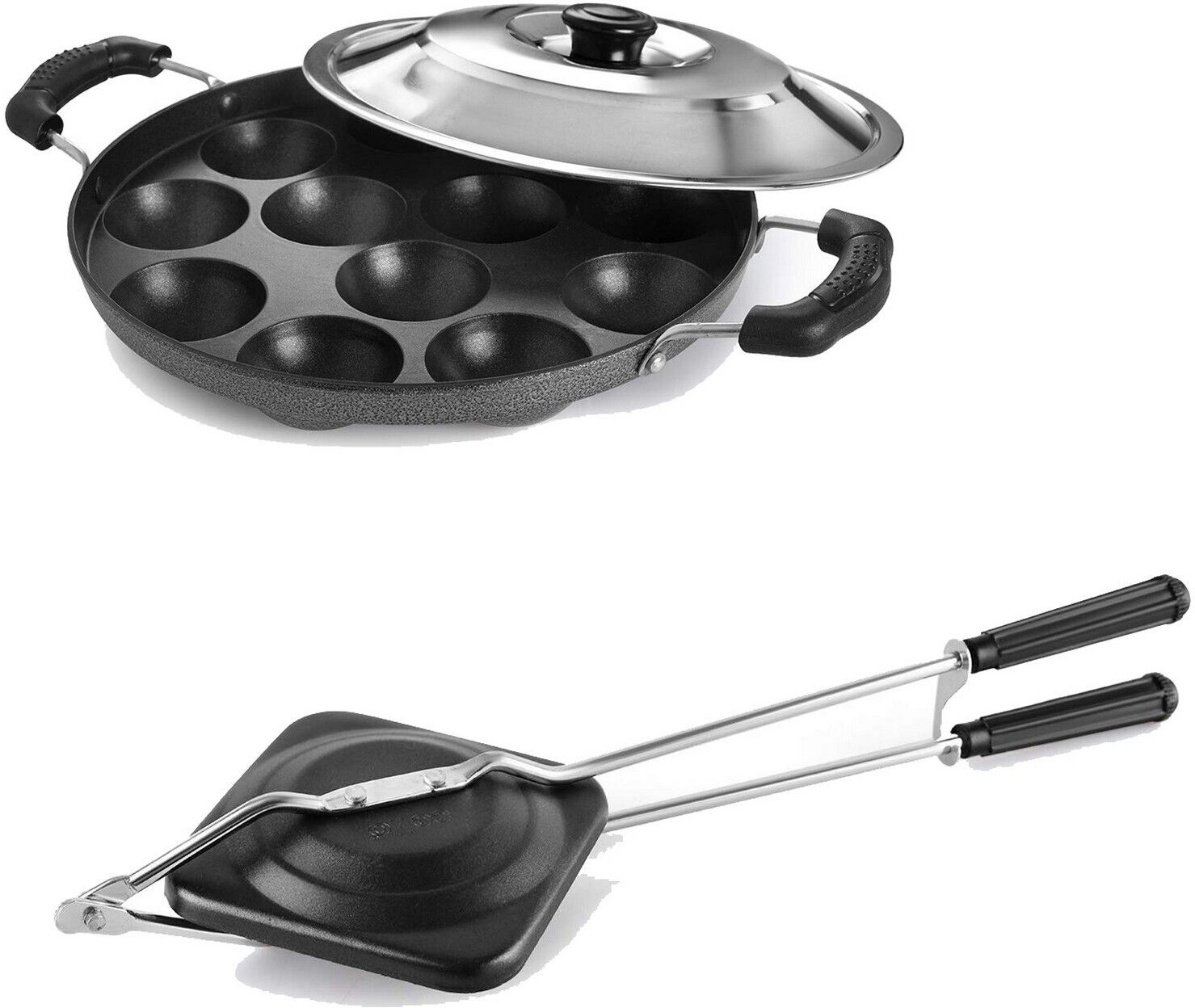 hm evotek Non-electric Sandwich Maker | 2 Side Handle Appam Patra / Appam pan with Lid K7 0 W Pop Up Toaster-picture-13