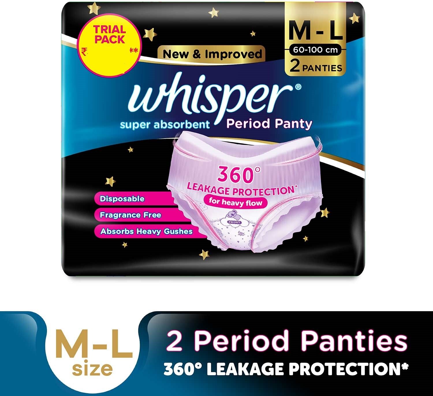Super Absorbent Period Panty, M-L, 360 Degree Leakage Protection for Heavy Flow Sanitary Pad
