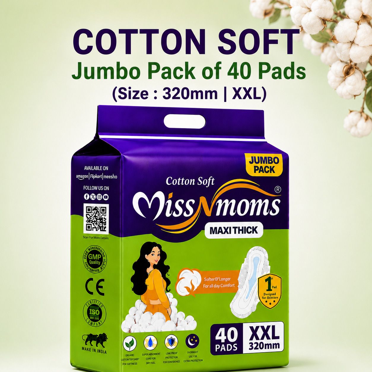 comfortime Miss N Moms Thick Sanitary Pads XXL 320mm 40 Pads Sanitary Pad-picture-13