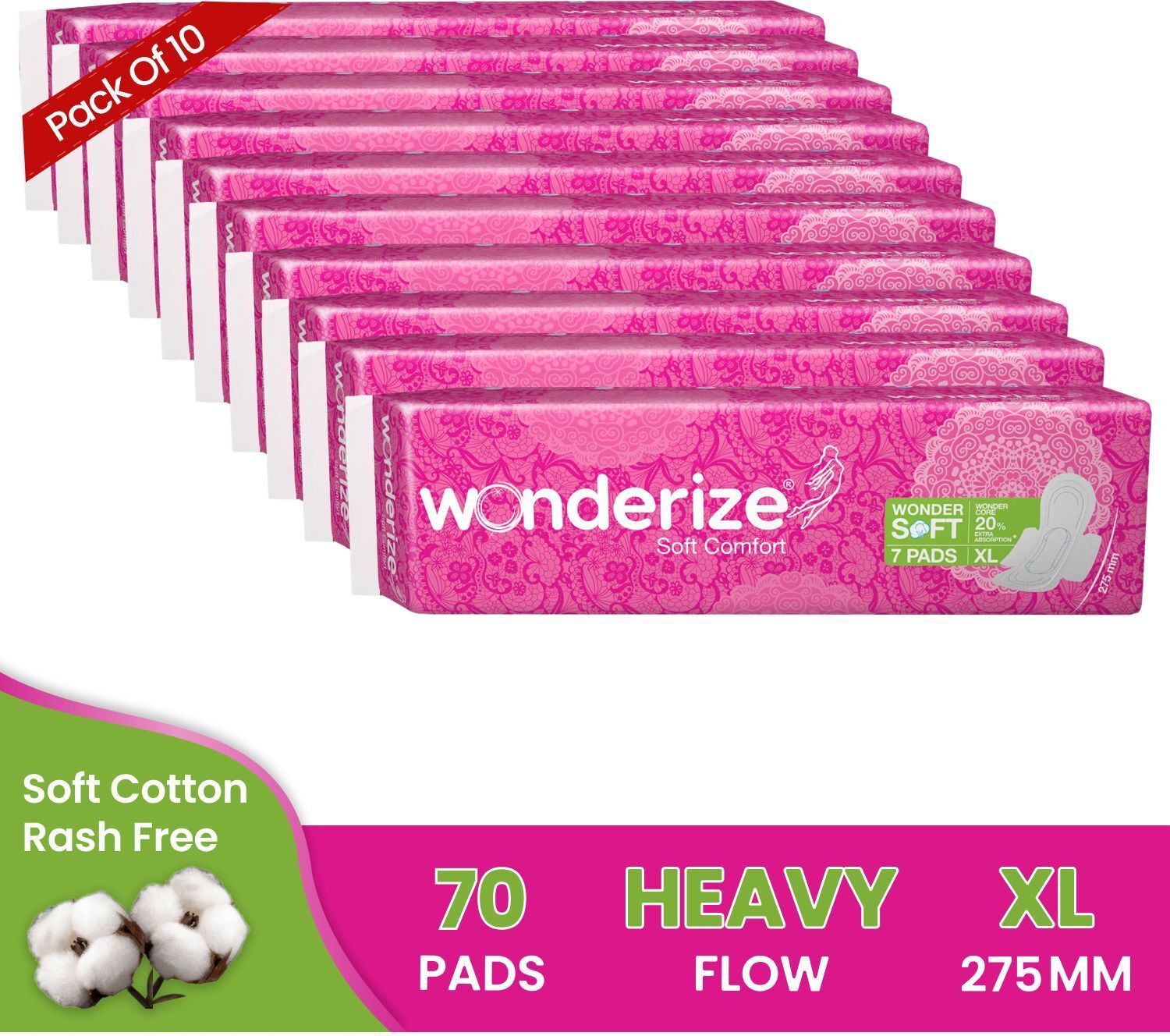 Soft Comfort Cotton XL Sanitary Napkins for Women 70 Pads (Combo of 10) - 275mm Sanitary Pad-image-23