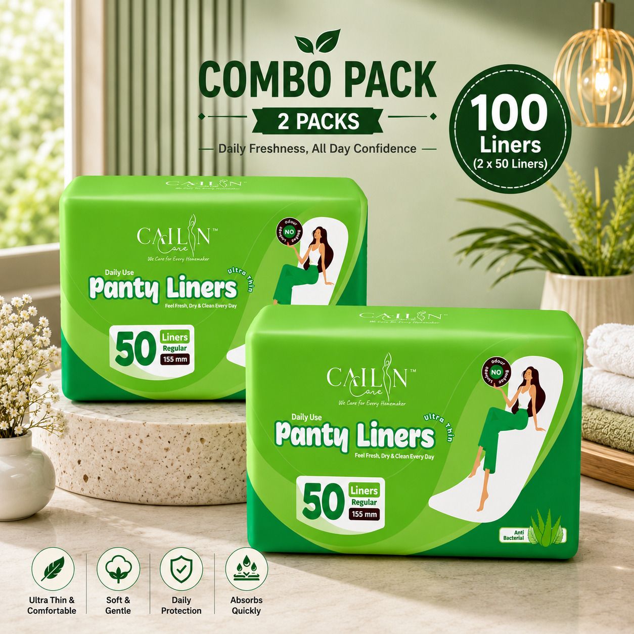 cailin care Ultra Thin Cotton Neem Infused Rash Free (Size - 155mm|Regular) Pantyliner-picture-16