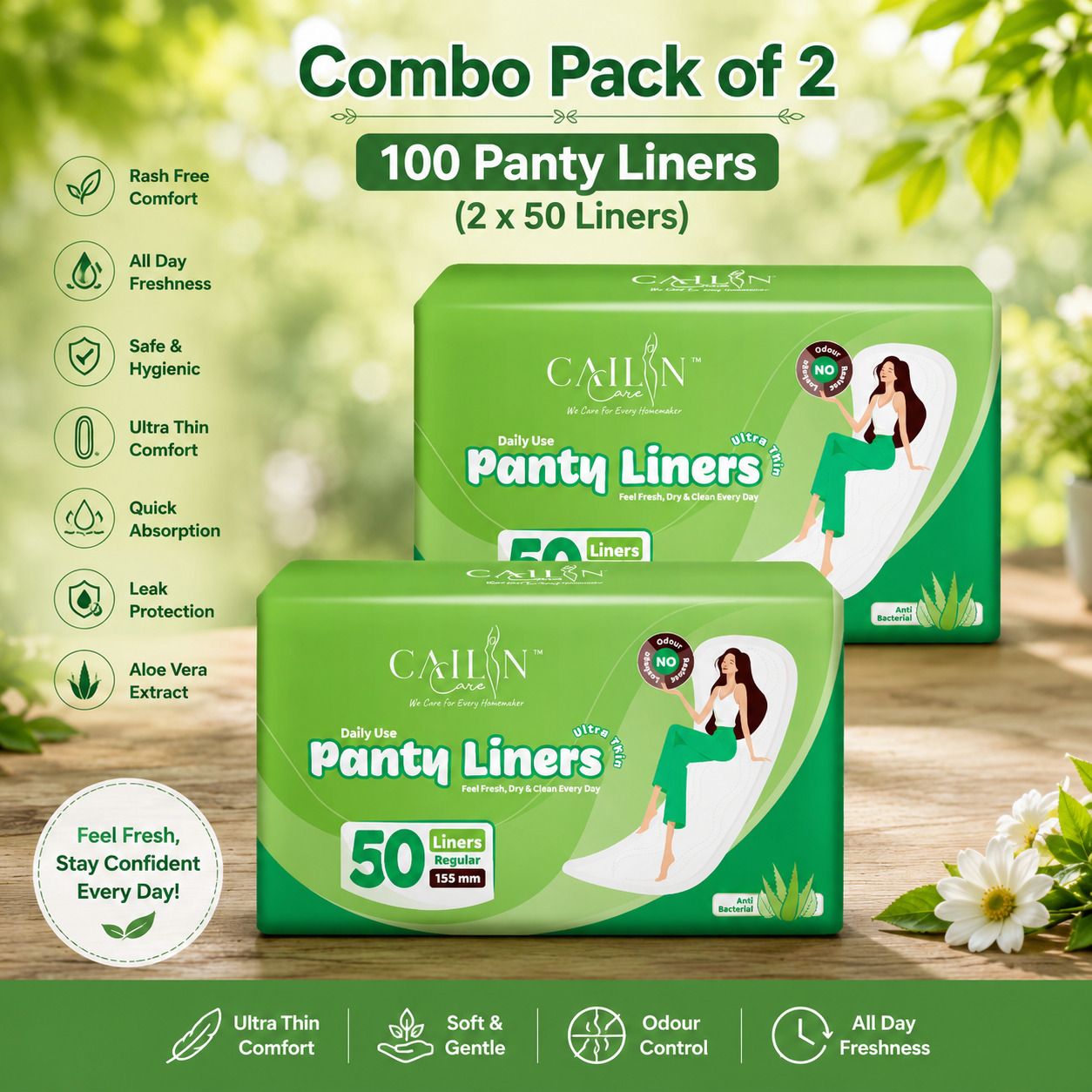 cailin care Ultra Thin Cotton Aloe Vera Daily Use (Size - 155mm|Regular) Pantyliner-picture-37