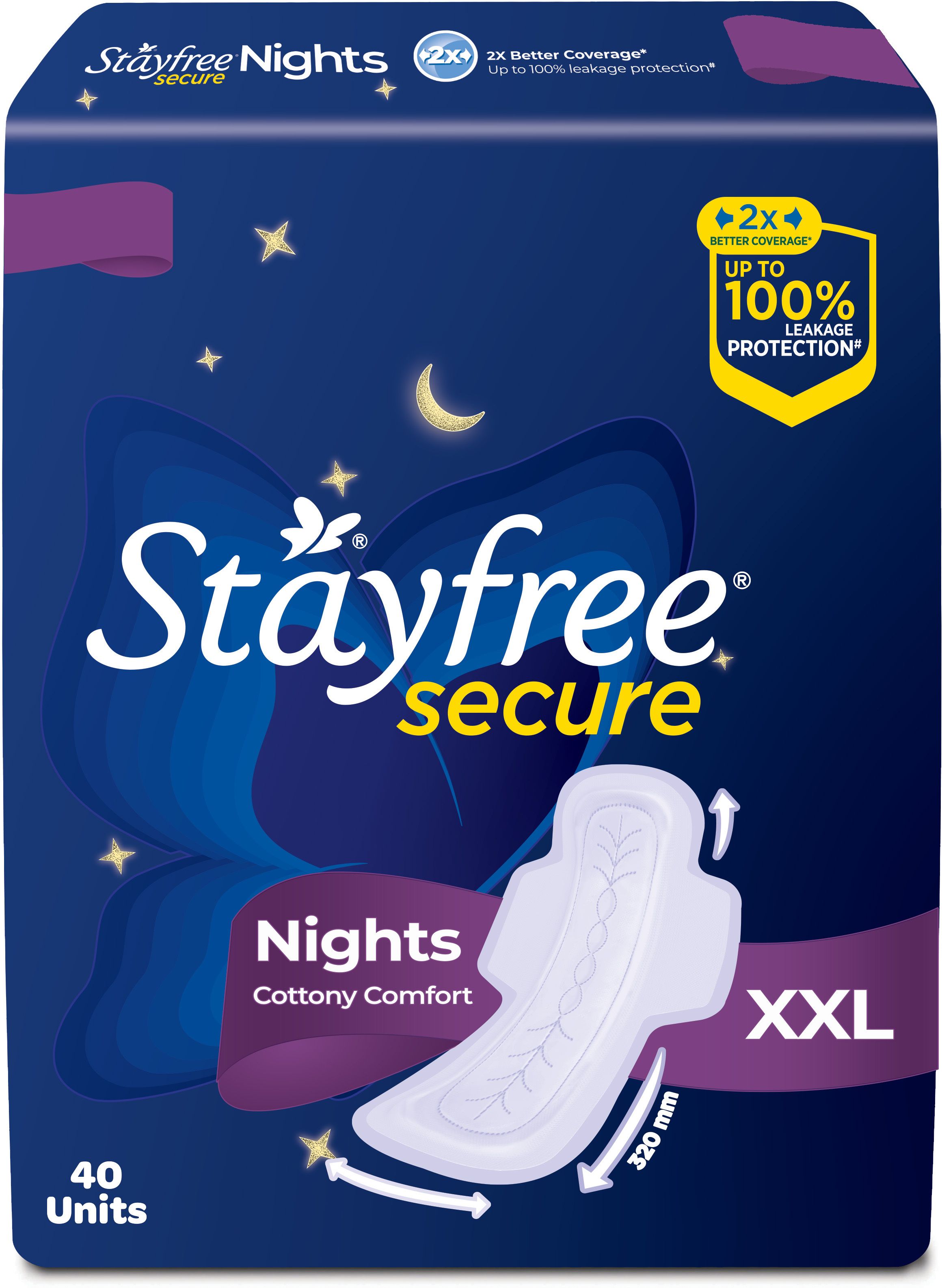 Secure Nights|Cottony Comfort|Upto 100% leakage protection|Odour Control Sanitary Pad