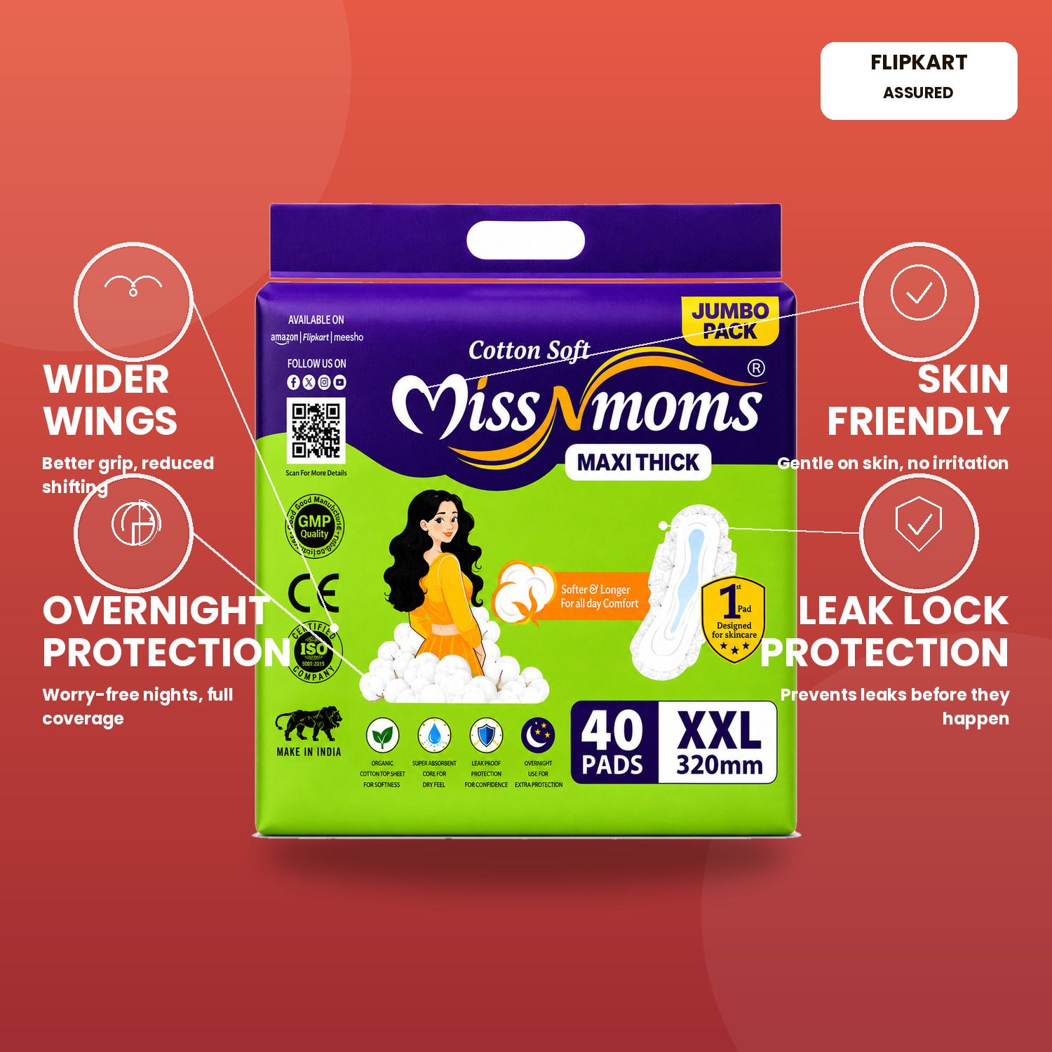comfortime Miss N Moms Cotton Soft Maxi Thick XXL Sanitary Pads Sanitary Pad-picture-27