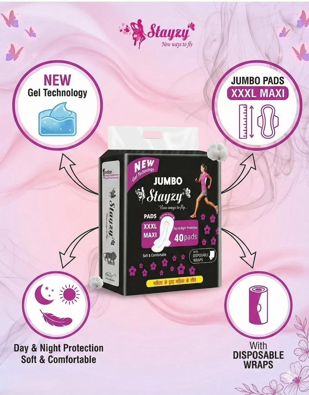 stayzy Jumbo XXXL Maxi Sanitary Pads with Gel Technology | Day & Night Protection Sanitary Pad-picture-41
