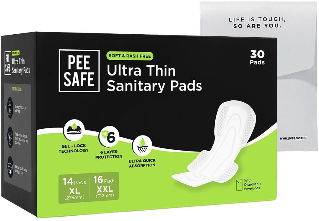 Ultra Thin Sanitary Pad For Women (14 XL + 16 XXL) Dual Wings Rash Free Periods Sanitary Pad