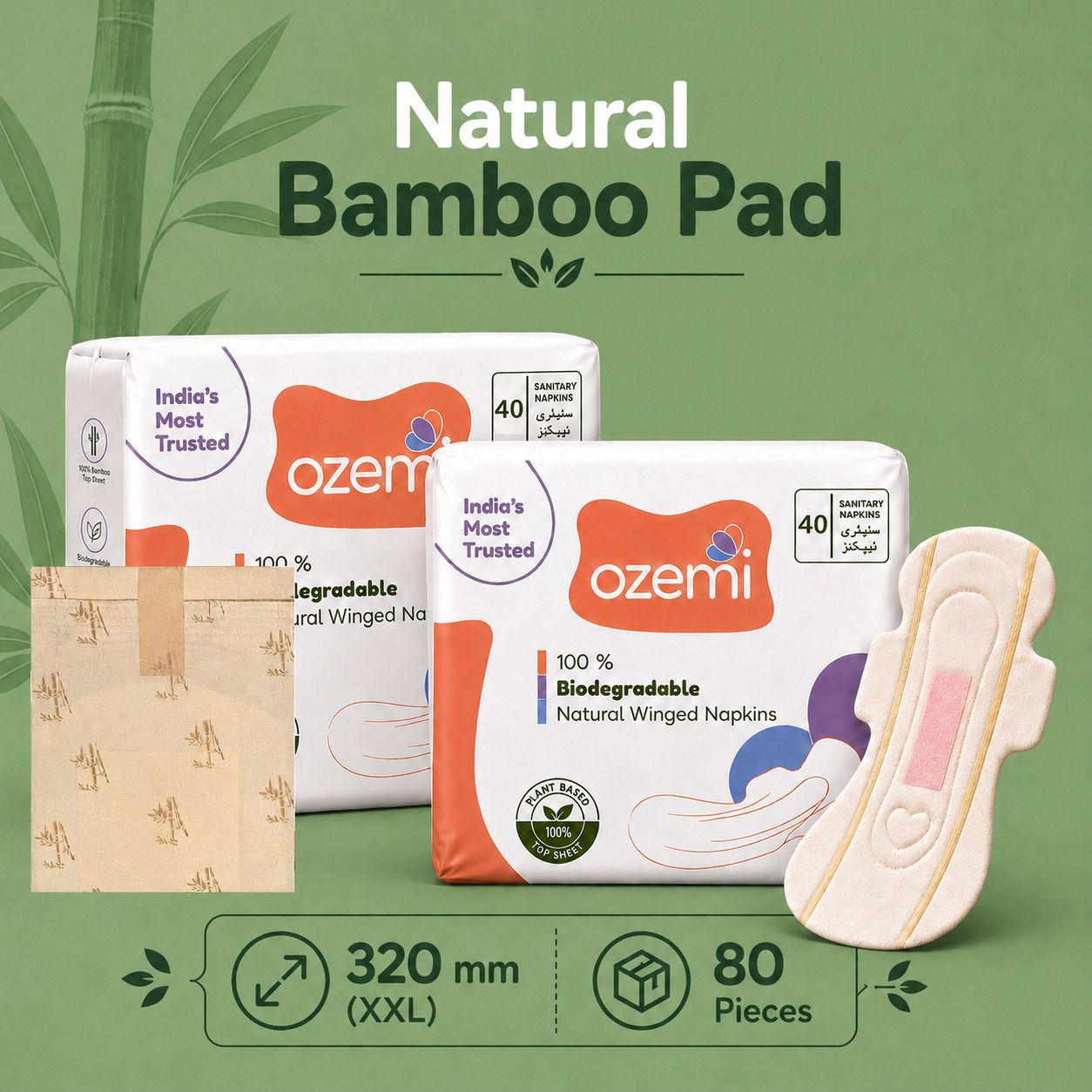ozemi Natural Bamboo Biodegradable Sanitary Napkin with 4X Absorption Sanitary Pad-picture-22