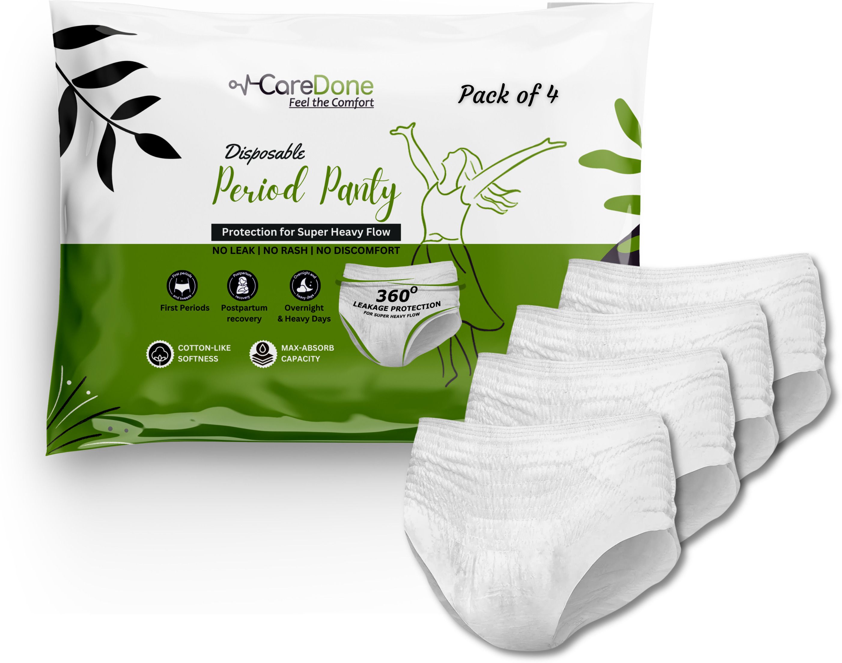 caredone Women Hygiene Medium Disposable PeriodPanties for Women Full Coverage Protection Sanitary Pad-picture-13