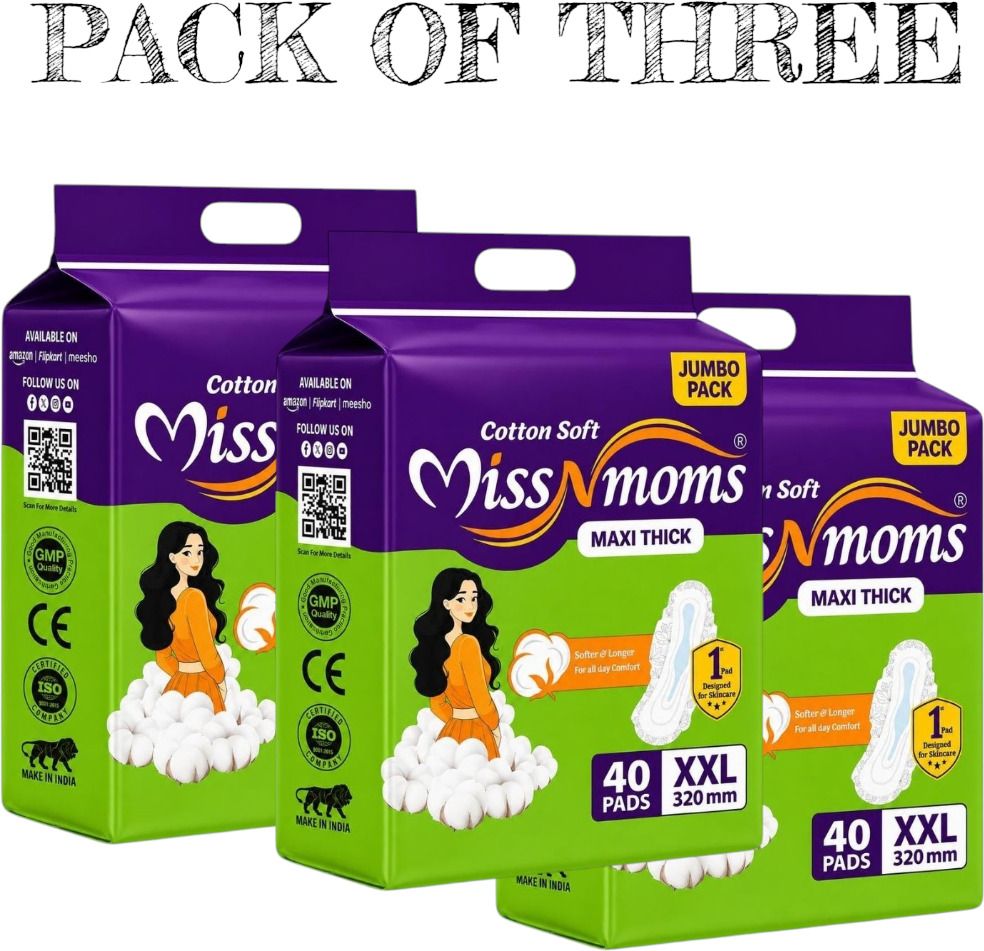miss n moms Maxi Thick Cotton Soft Sanitary Napkins XXL 320 mm 120 Pads Pack Sanitary Pad-picture-47