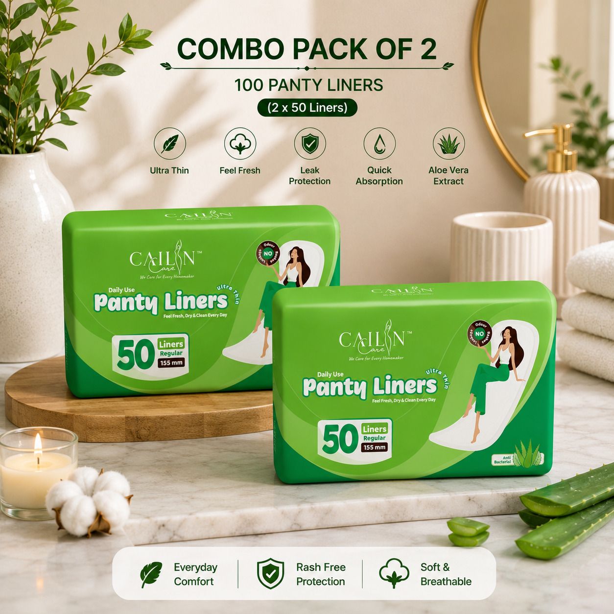 cailin care Ultra Thin Cotton White Discharge Protection (Size - 155mm|Regular) Pantyliner-picture-42