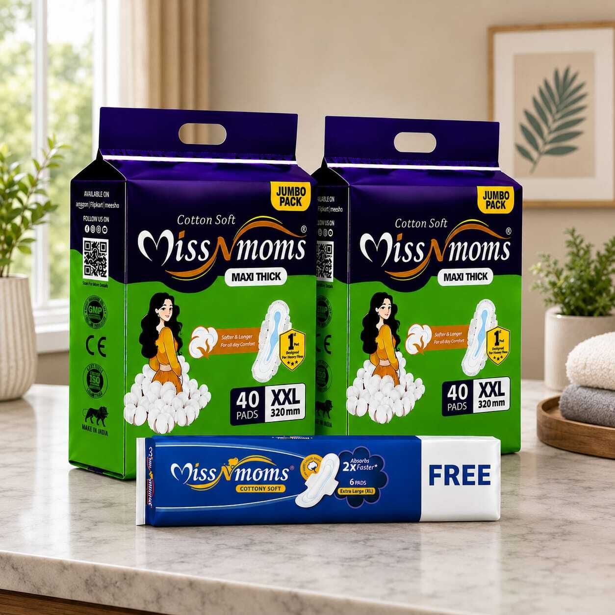 miss n moms Femora Fragrance Sanitary Pads | XXL 320 mm | Pack of 2 (80+6 Pads) Sanitary Pad-picture-25