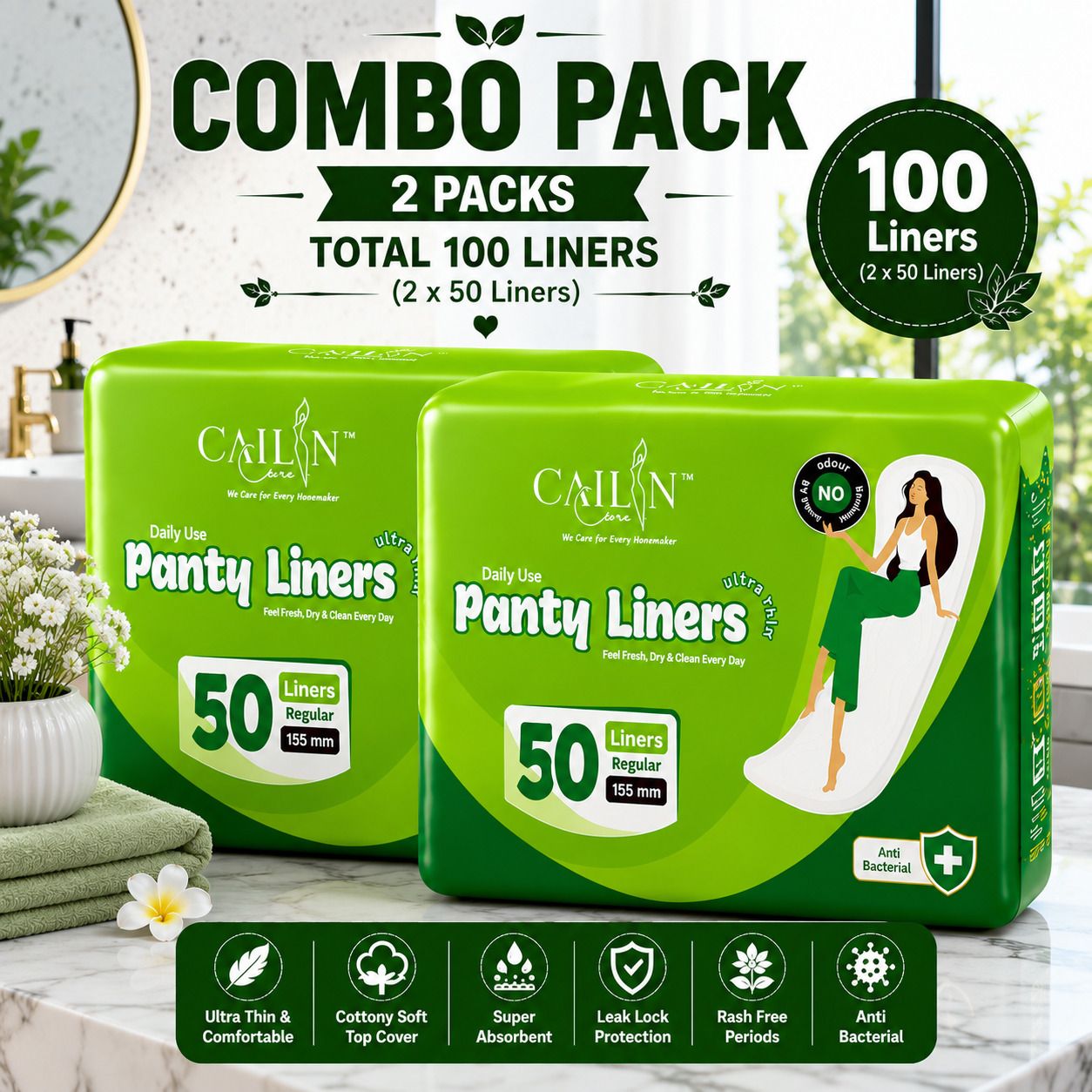 Neem Infused Cotton Daily Use Ultra Thin Daily Hygiene (Size - 155mm) Pantyliner-image-10