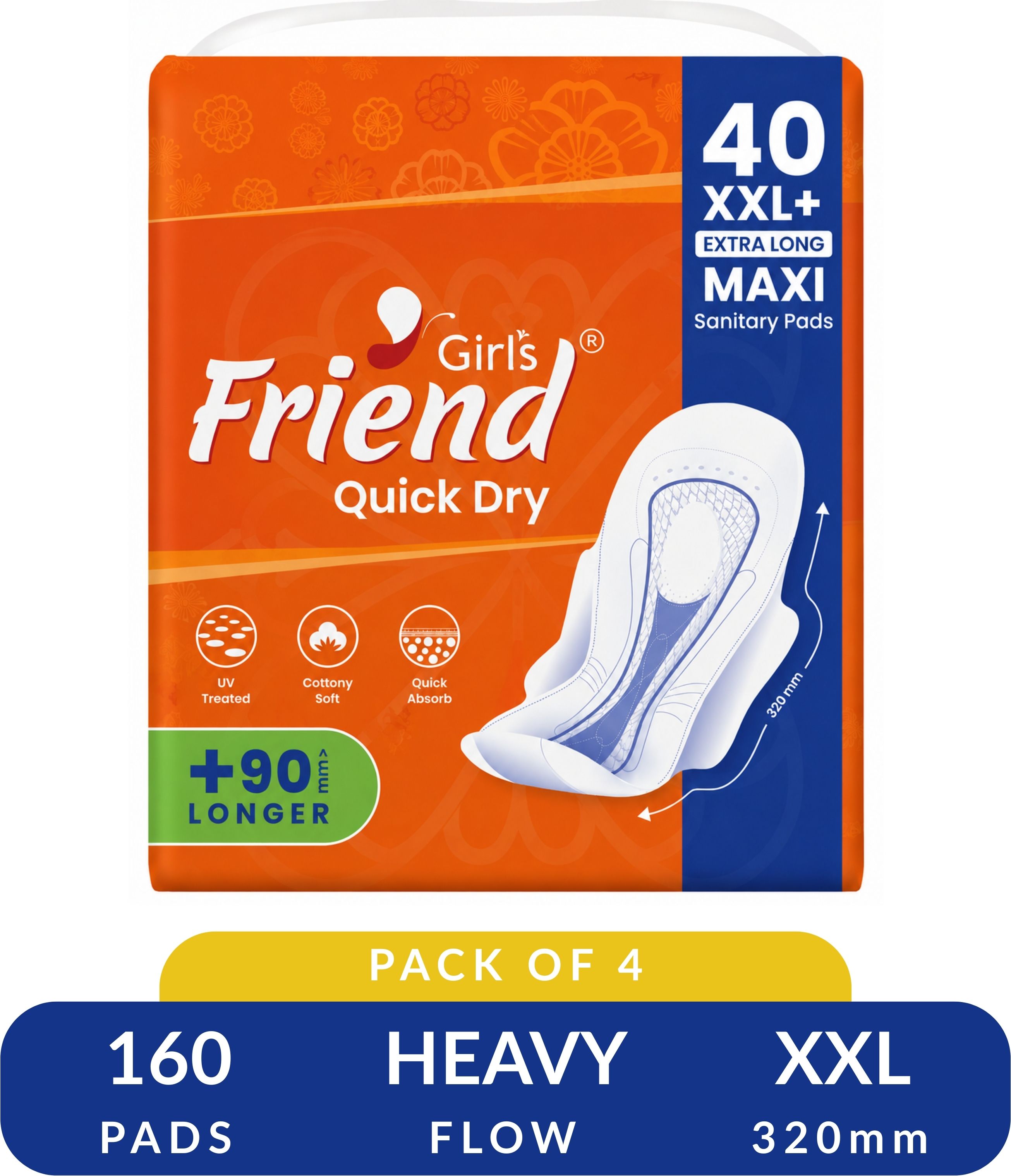 Girls Friend Quick Dry XXL Cottony Soft - 4 Pack (160 Pads) Sanitary Pad-image-40