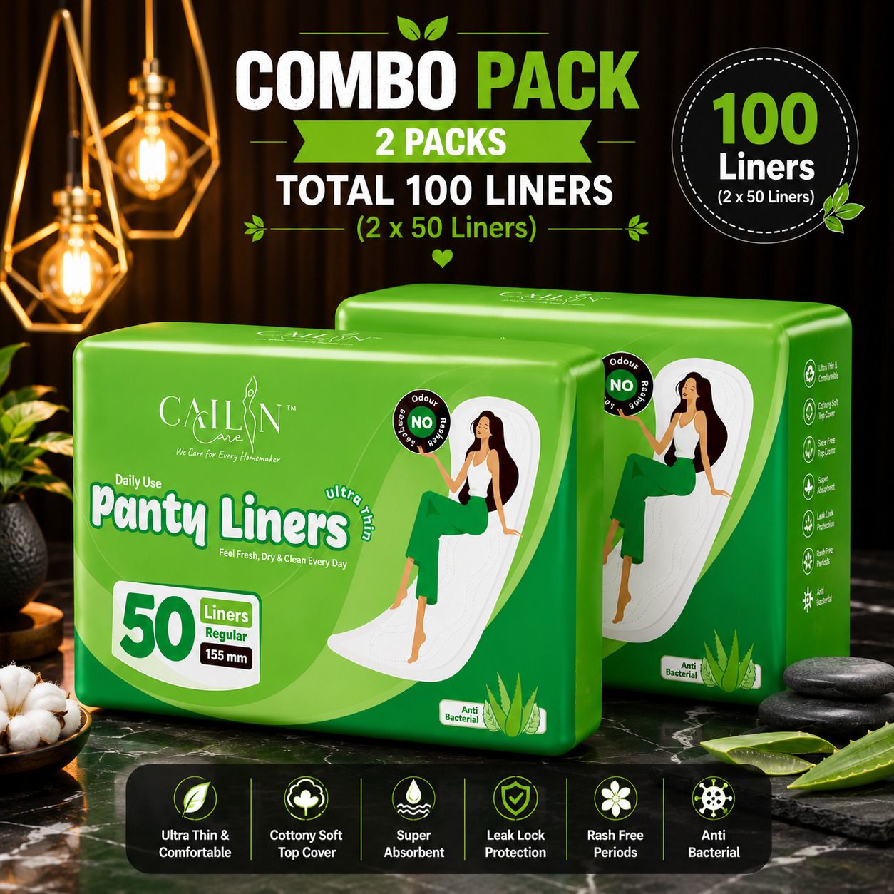 Rash Free Ultra Thin Cottony Soft Daily Use Antibacterial Cotton (Size - 155mm) Pantyliner-image-43
