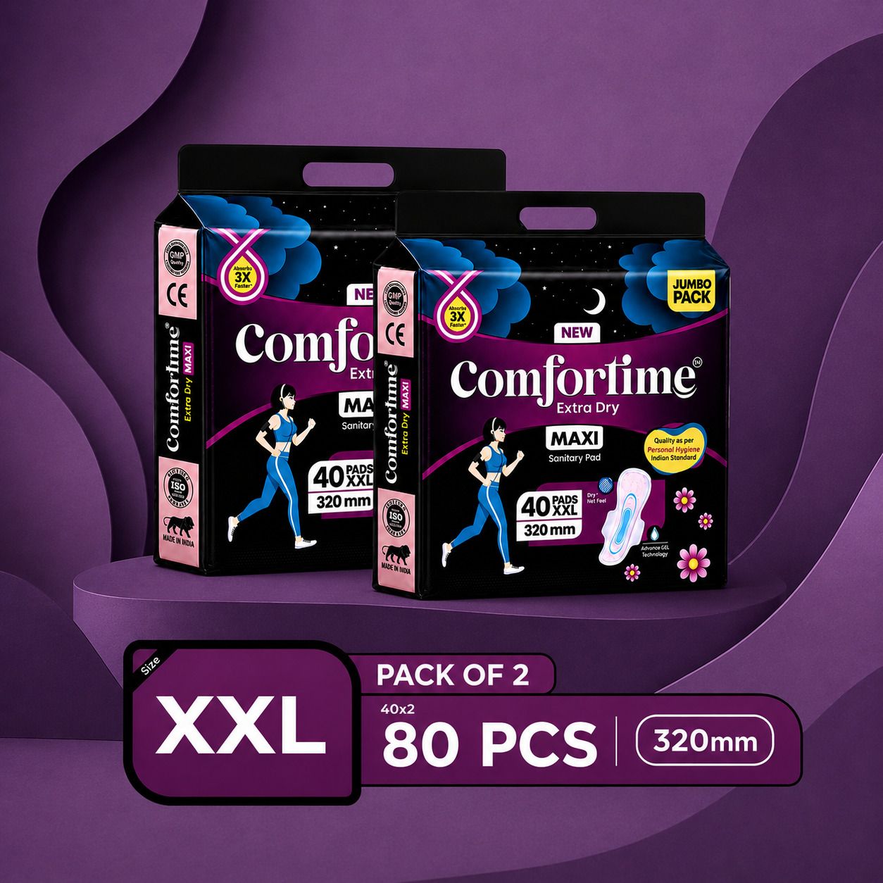Dry Maxi Sanitary Pads XXL 320mm Pack of 2-80 Pads Trusted Daily Care Sanitary Pad-image-31
