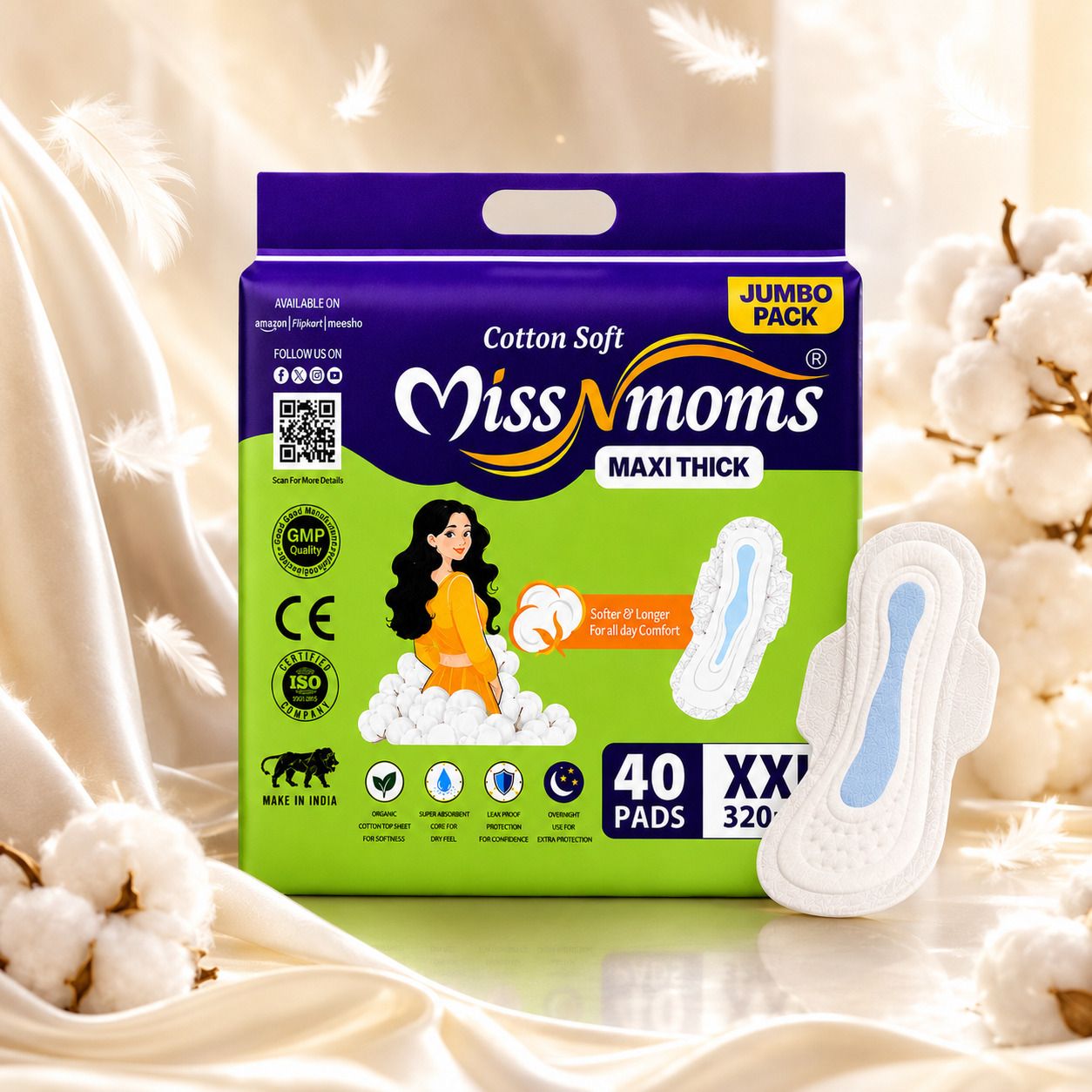 comfortime MissNMoms Sanitary Pads XXL 320 mm | Pack of 40 Sanitary Pad-picture-40