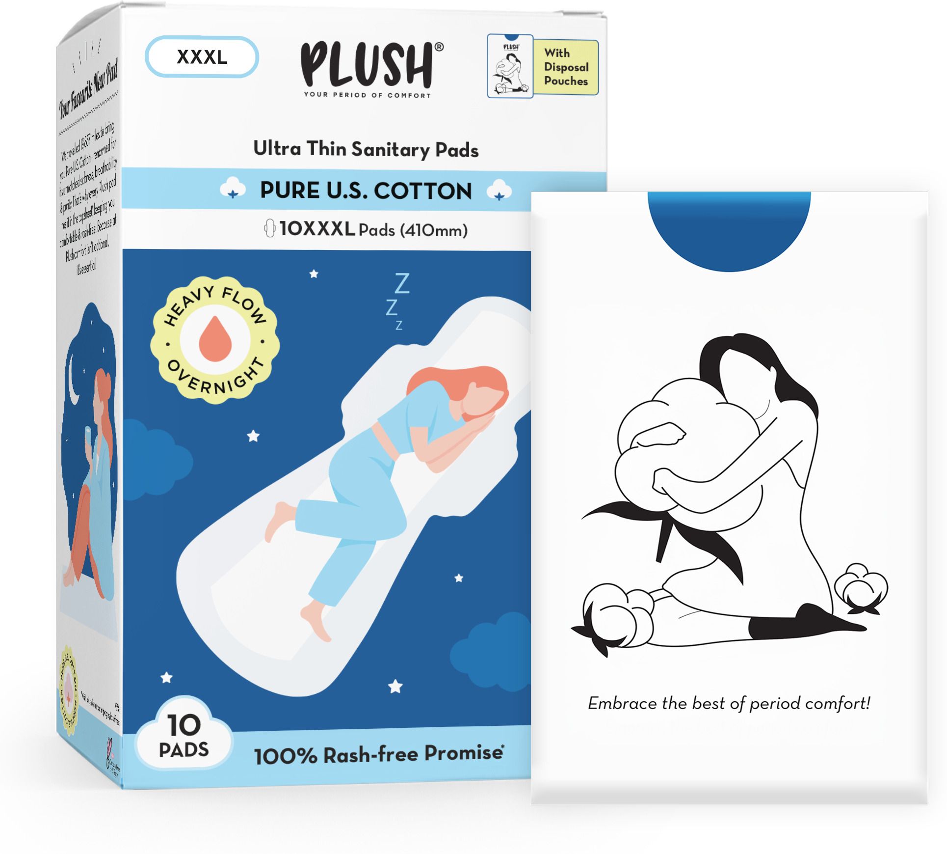 plush XXXL U.S.Cotton Sanitary pads with individual biodegradable pouches- 410mm Sanitary Pad-picture-11