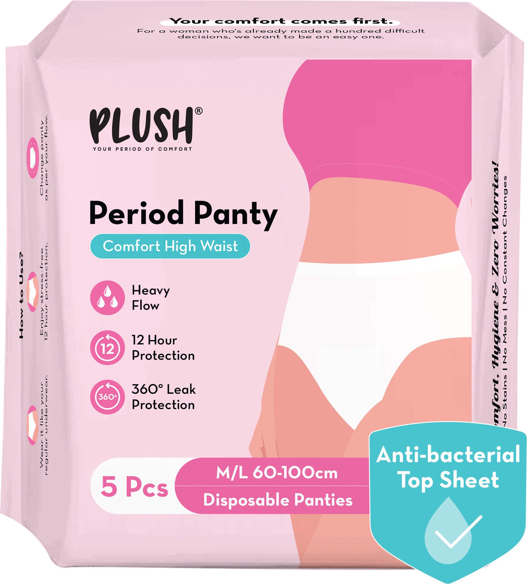 Comfort High Waist Disposable Period Panty, Rash Free M/L Size Sanitary Pad-image-5