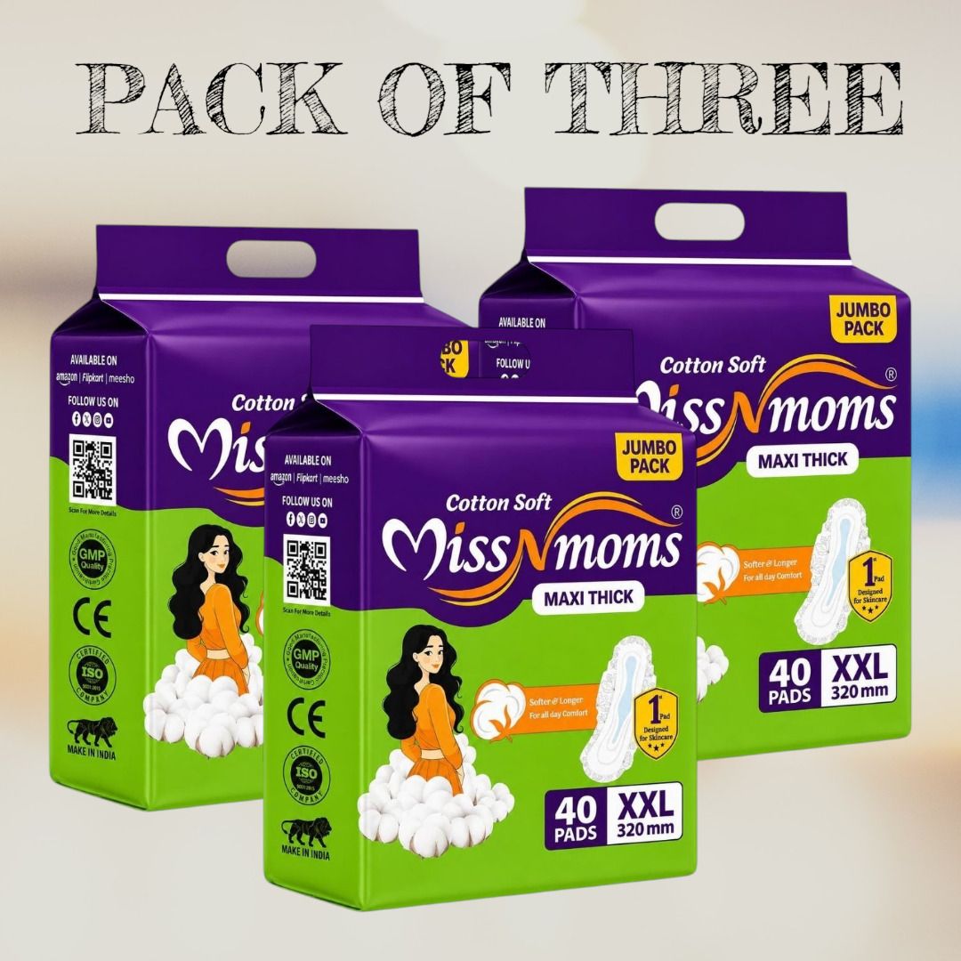miss n moms Cotton Soft Super Absorbent Maxi Thick XXL Pads 320 mm 120 Pads Sanitary Pad-picture-21