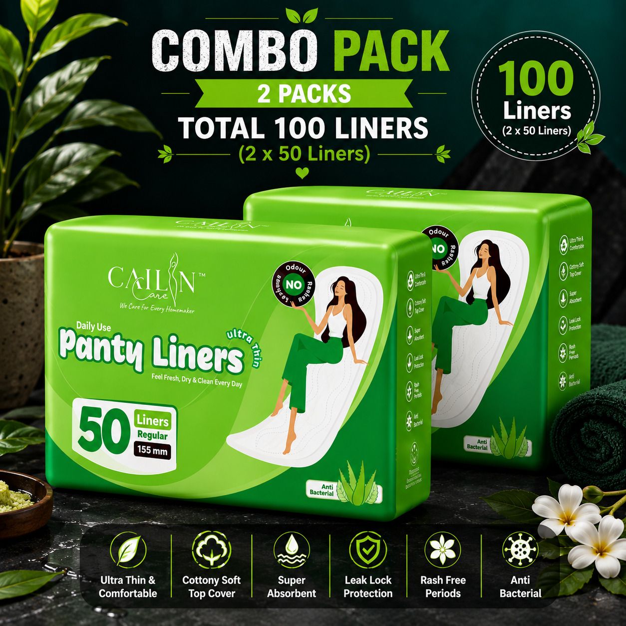 Cotton White Discharge Daily Use Ultra Thin Breathable (Size - 155mm) Pantyliner-image-1