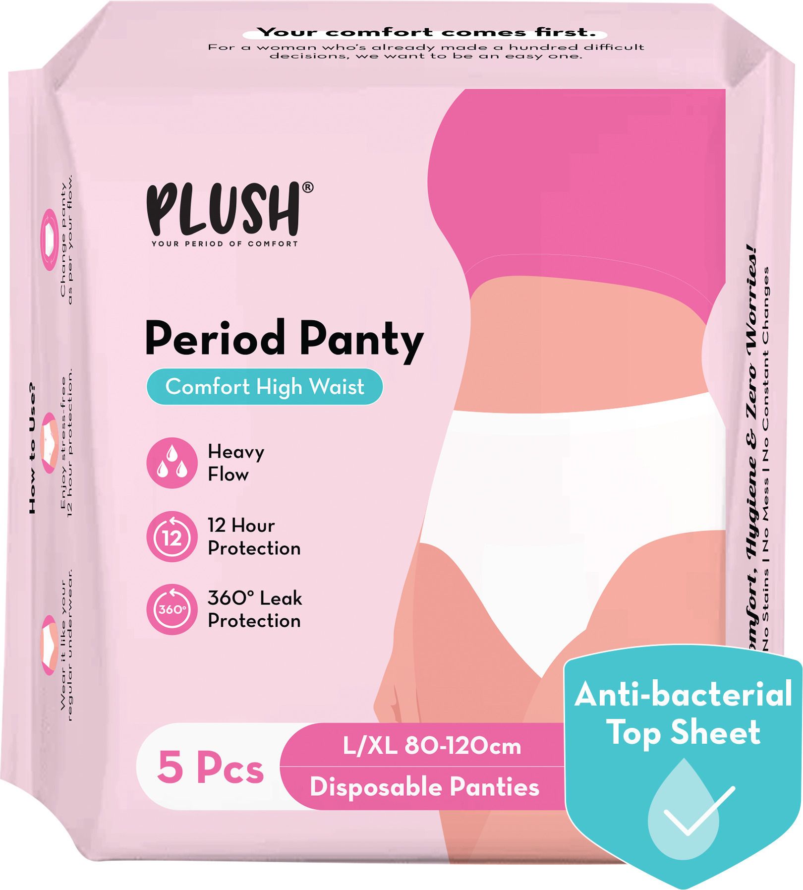 plush Comfort High Waist Disposable Period Panty, Rash Free L/XL Size Sanitary Pad-picture-0