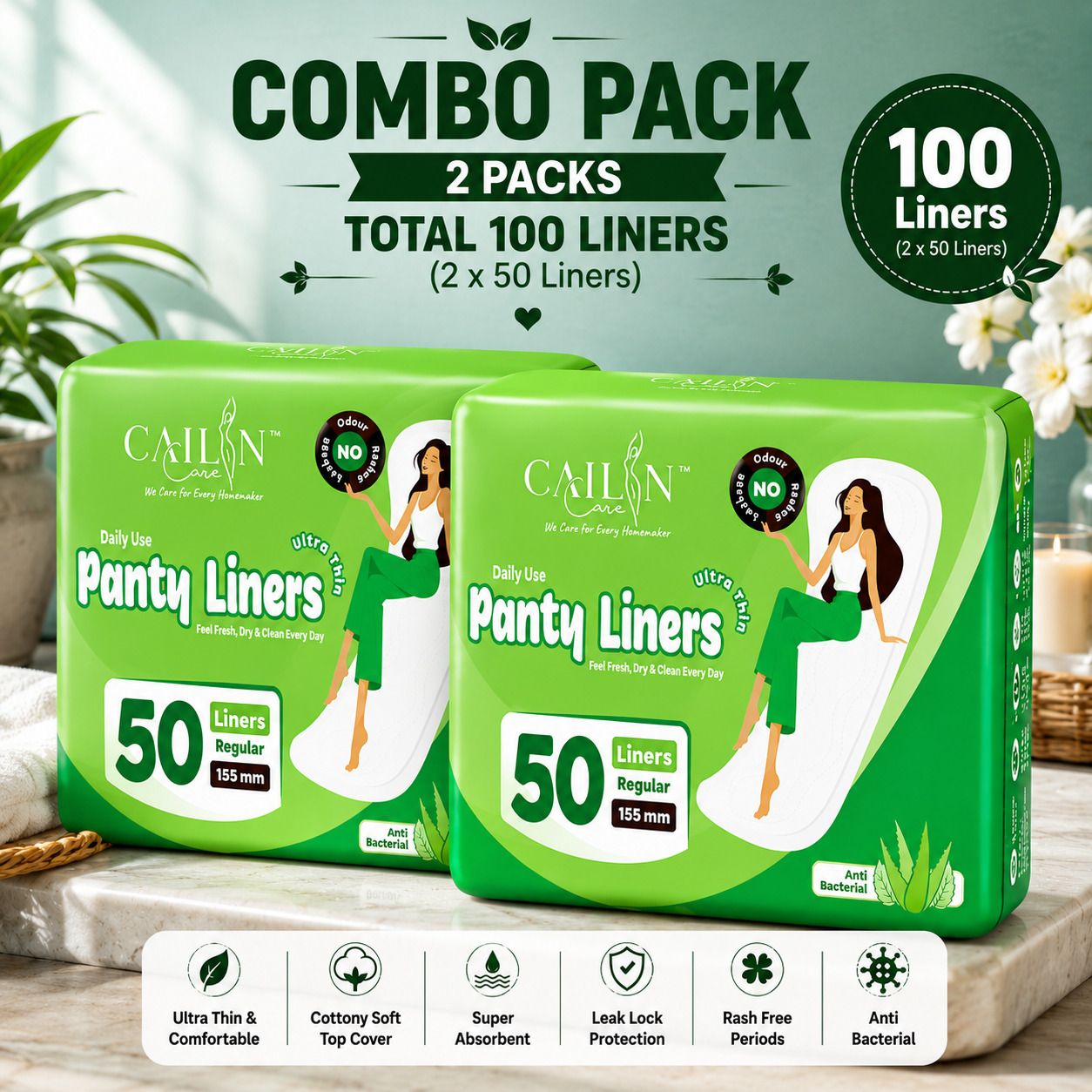 Odour Control Soft Comfort Spotting Ultra Thin Cotton (Size - 155mm) Pantyliner-image-38