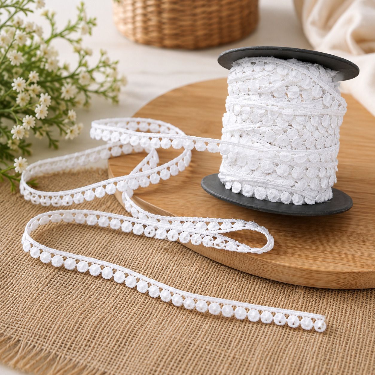 Bundiya G.P.O White Round Lace Border 10m x 0.5 Inch | Cotton Lace Trim for Saree Border, Kurti, Dupatta, Blouse, Kids Dress. Lace Reel-image-42