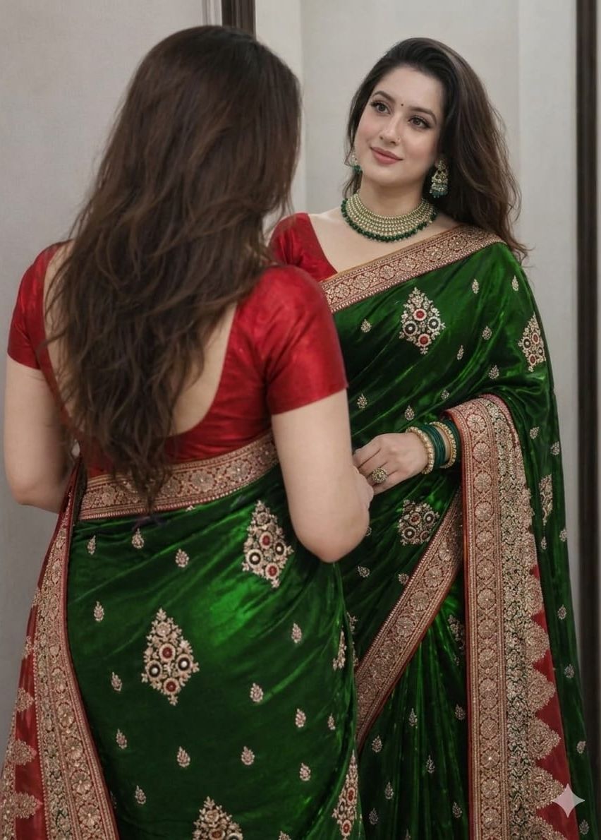 ziacreation Embroidered Banarasi Satin Saree-picture-1
