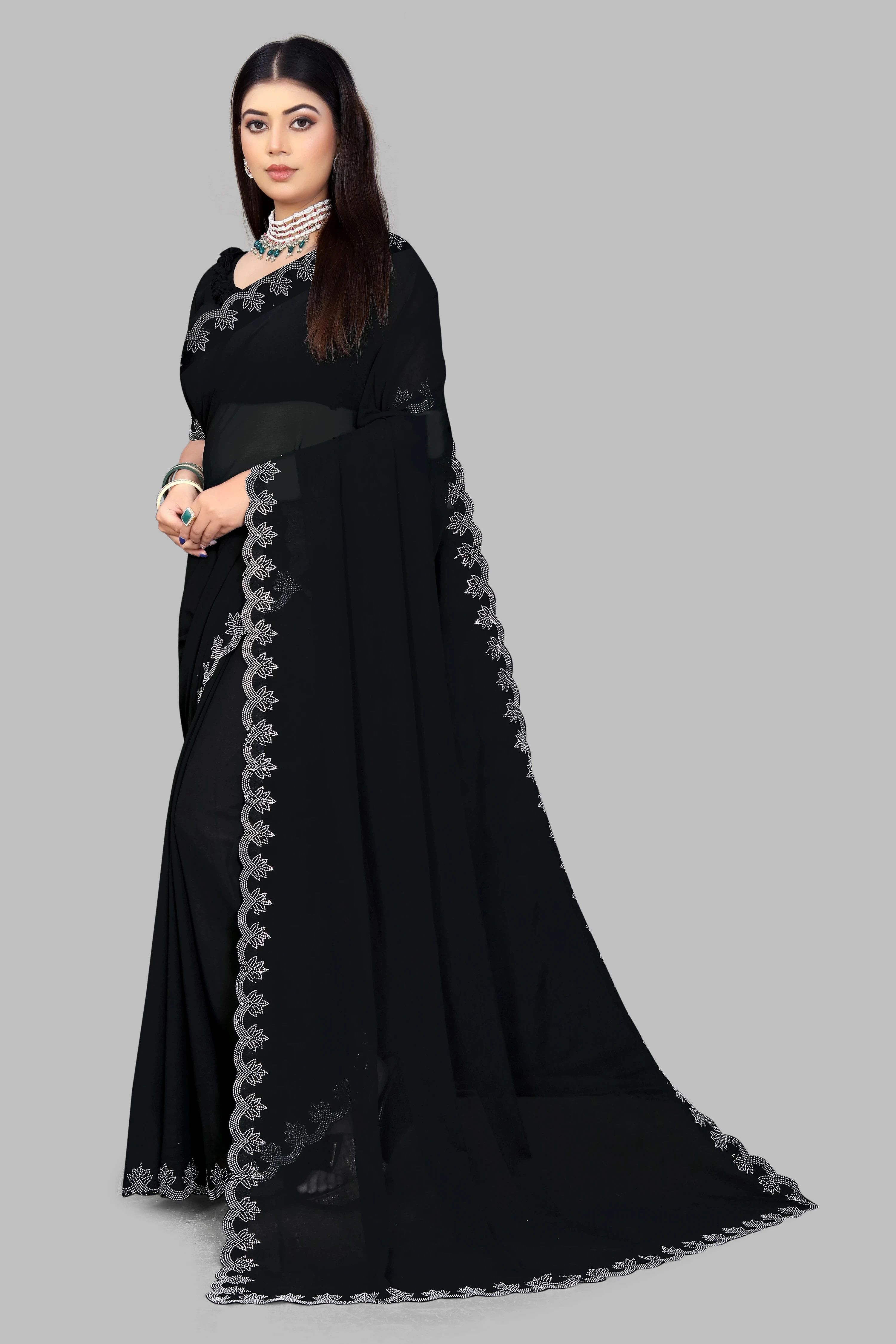 Self Design, Embellished Bollywood Georgette Saree