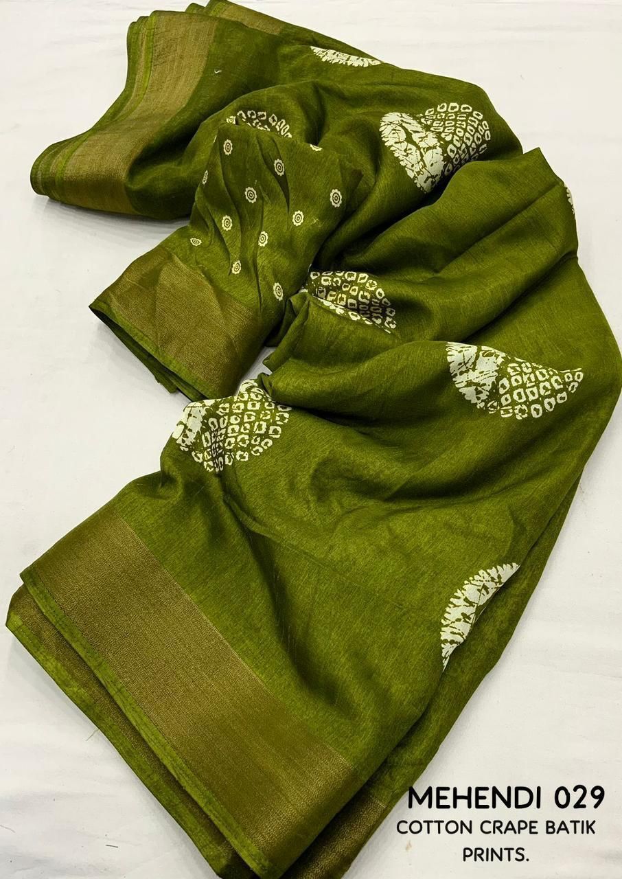 Printed, Hand Painted, Applique, Blocked Printed, Woven Hand Batik Cotton Silk Saree-image-40