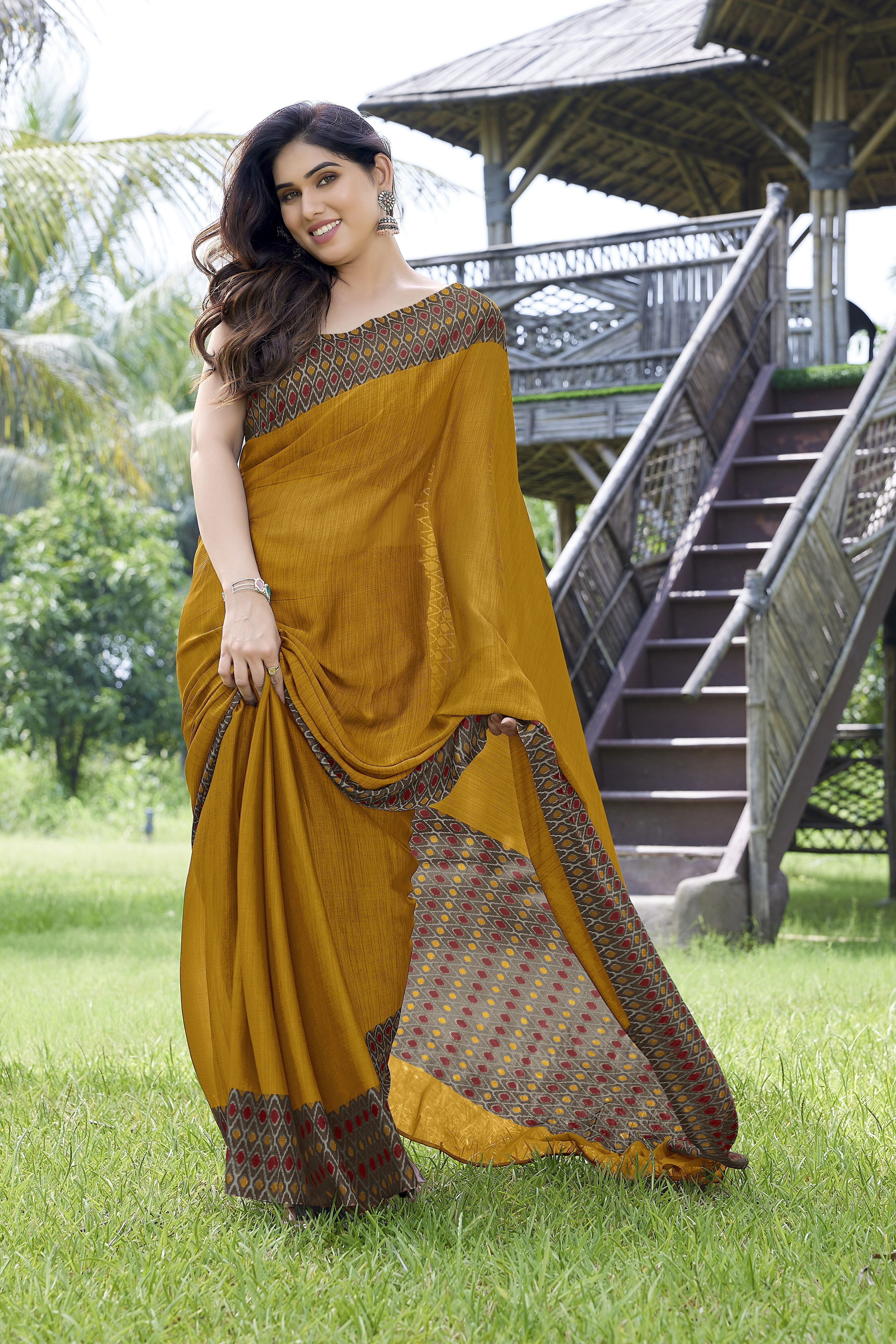 mirchi fashion Printed, Polka Print Daily Wear Chiffon, Georgette Saree-picture-28