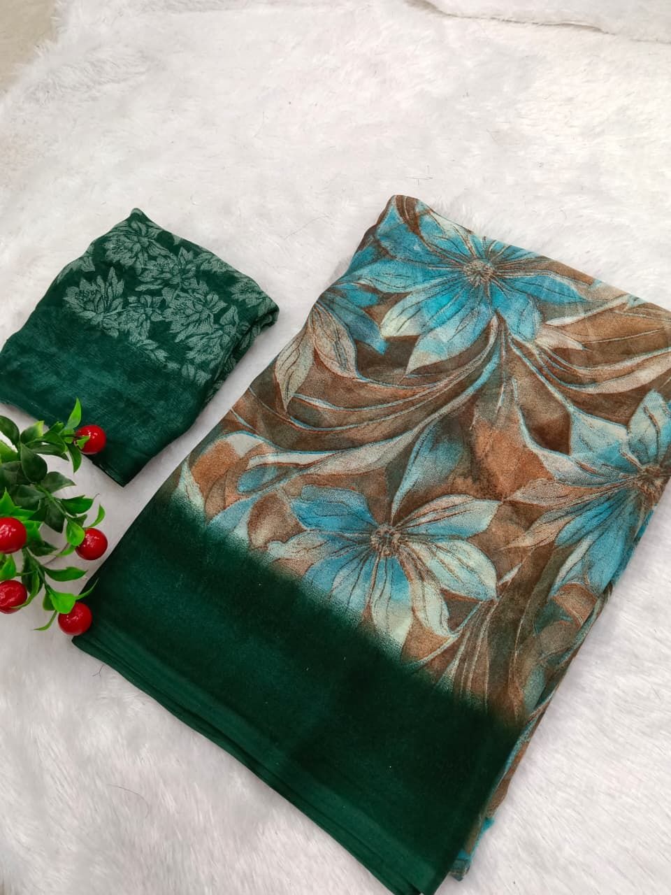 bhagyalakshmi Floral Print, Self Design Daily Wear Georgette Saree-picture-37